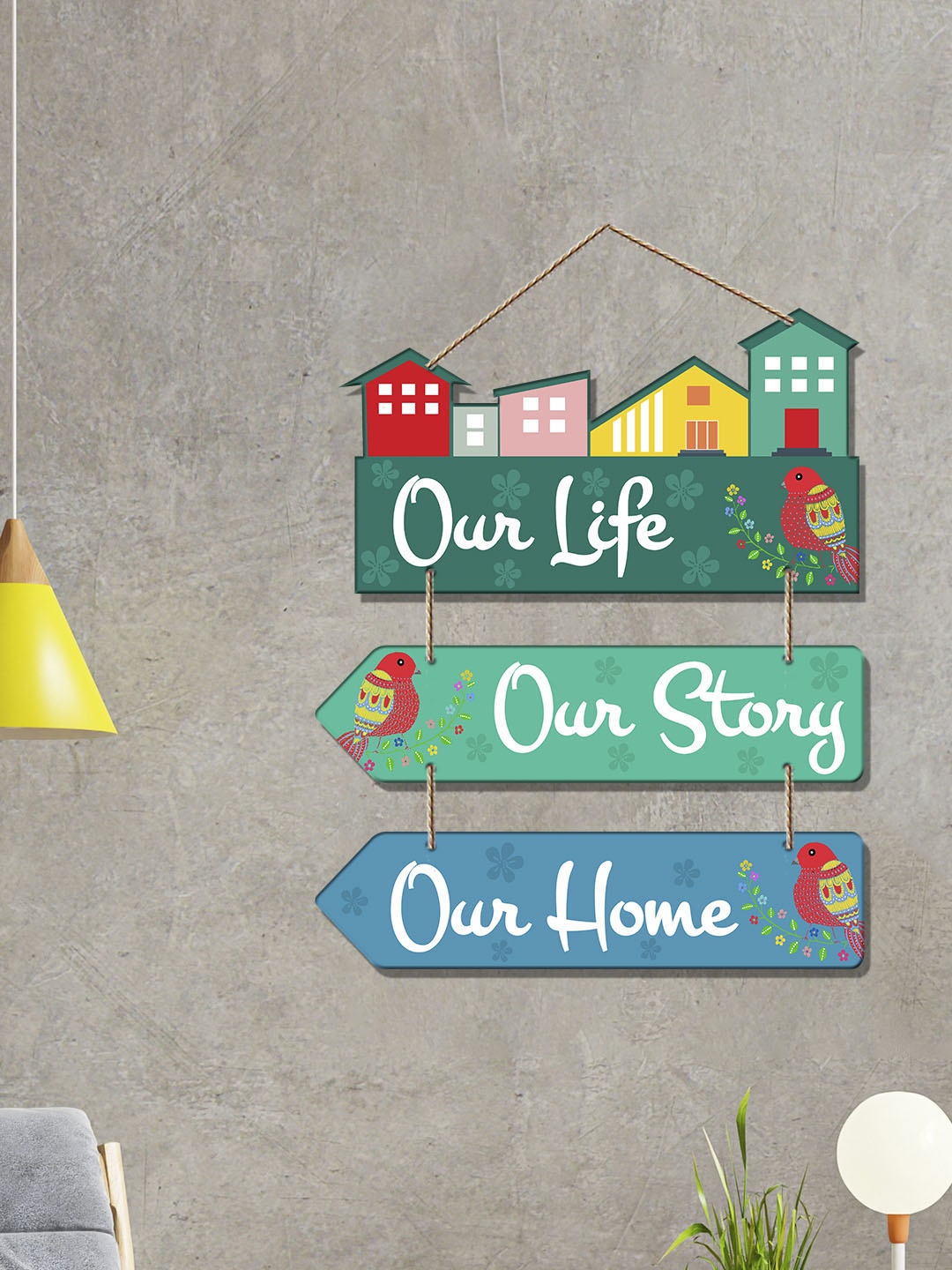 

ArtVibes Green & Blue Our Life Our Home Quote Decorative Wooden Wall Decor