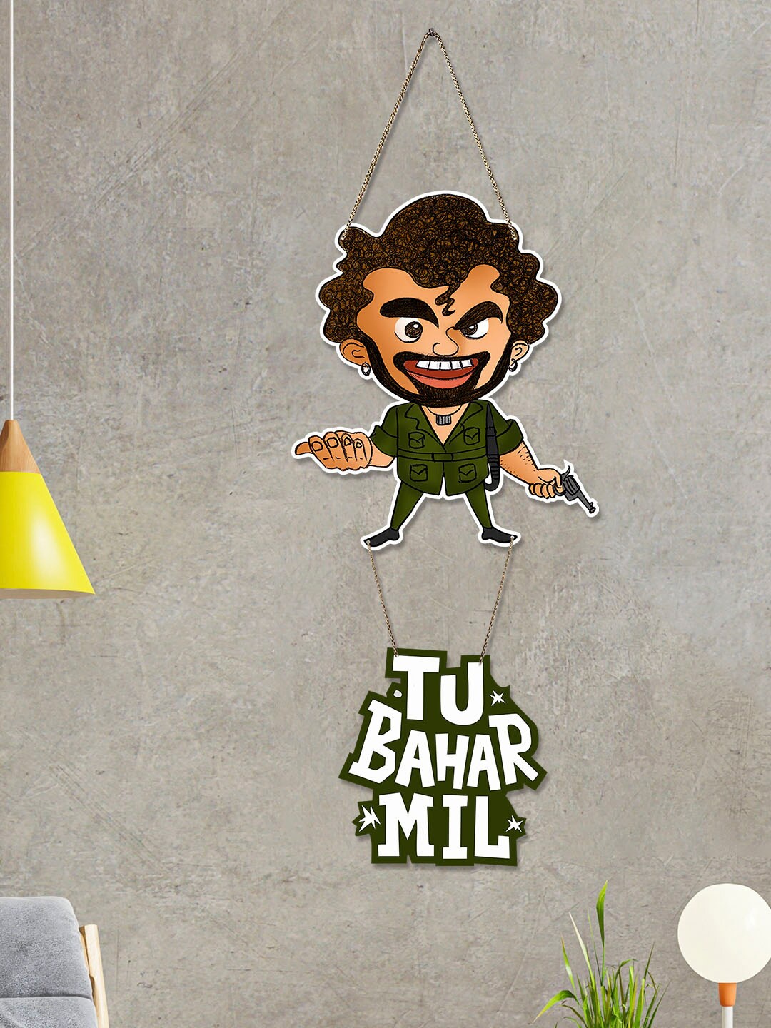 

ArtVibes Green & Beige Gabbar Wooden Wall Hanging