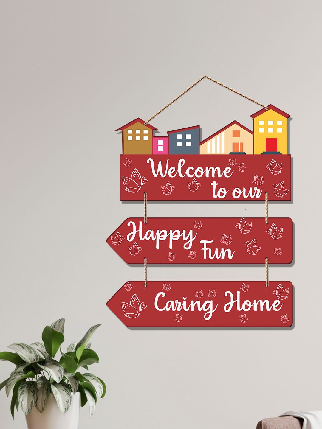 

ArtVibes Red & White Welcome Home Quote Decorative Wooden Wall Decor