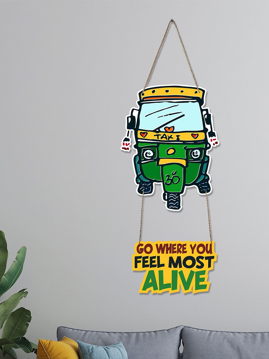 

ArtVibes Green & Yellow Auto Printed Wooden Wall Decor