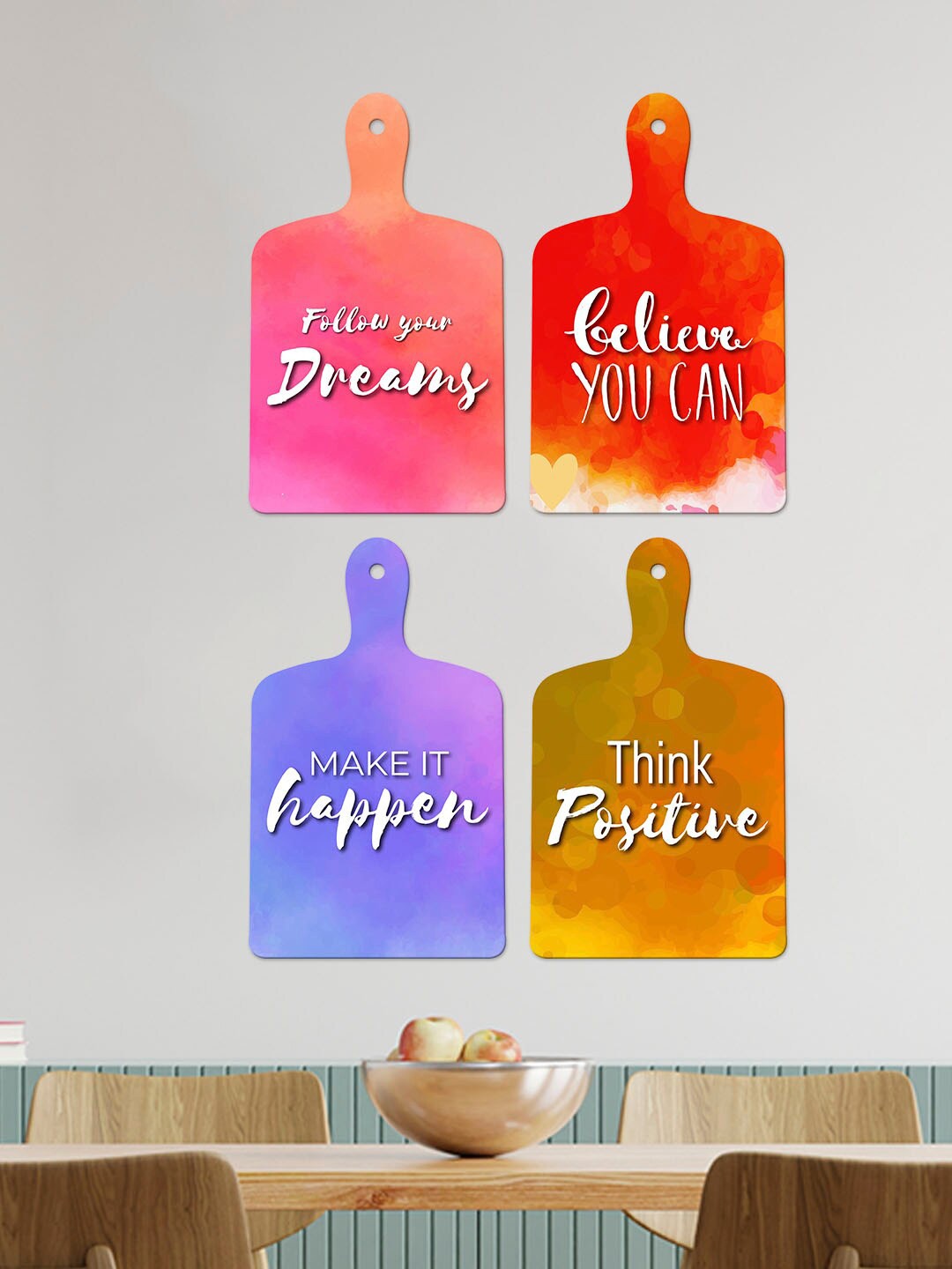 

ArtVibes Red & Blue 4 Pieces Motivational Quotes Wooden Wall Hanging