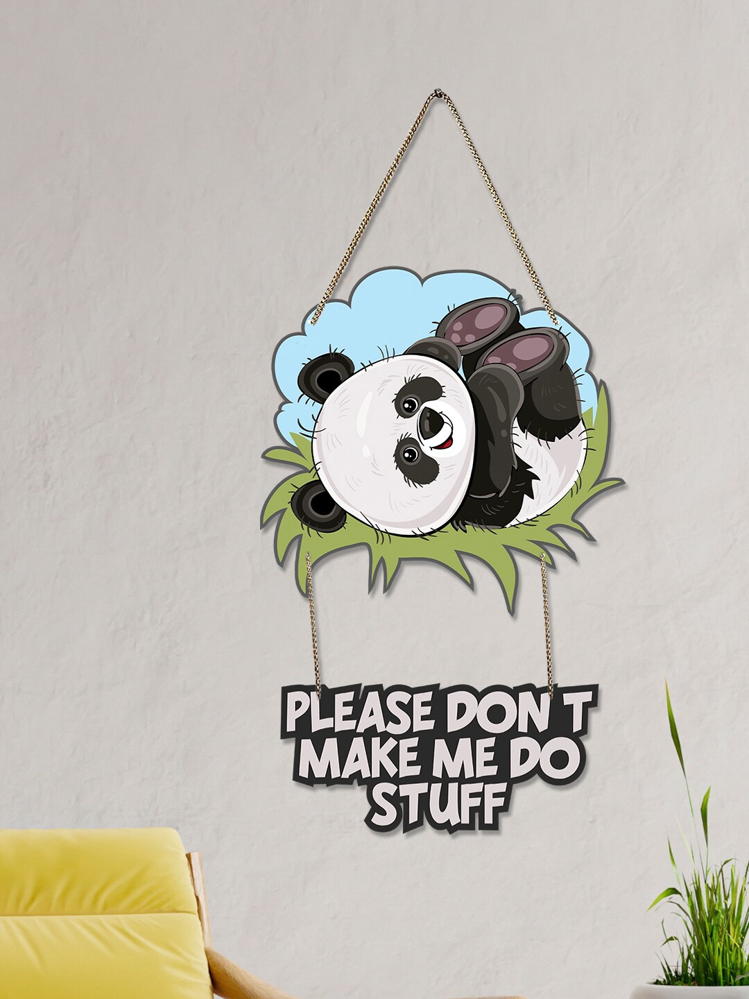 ArtVibes White & Black Cute Panda Wooden Wall Hanging