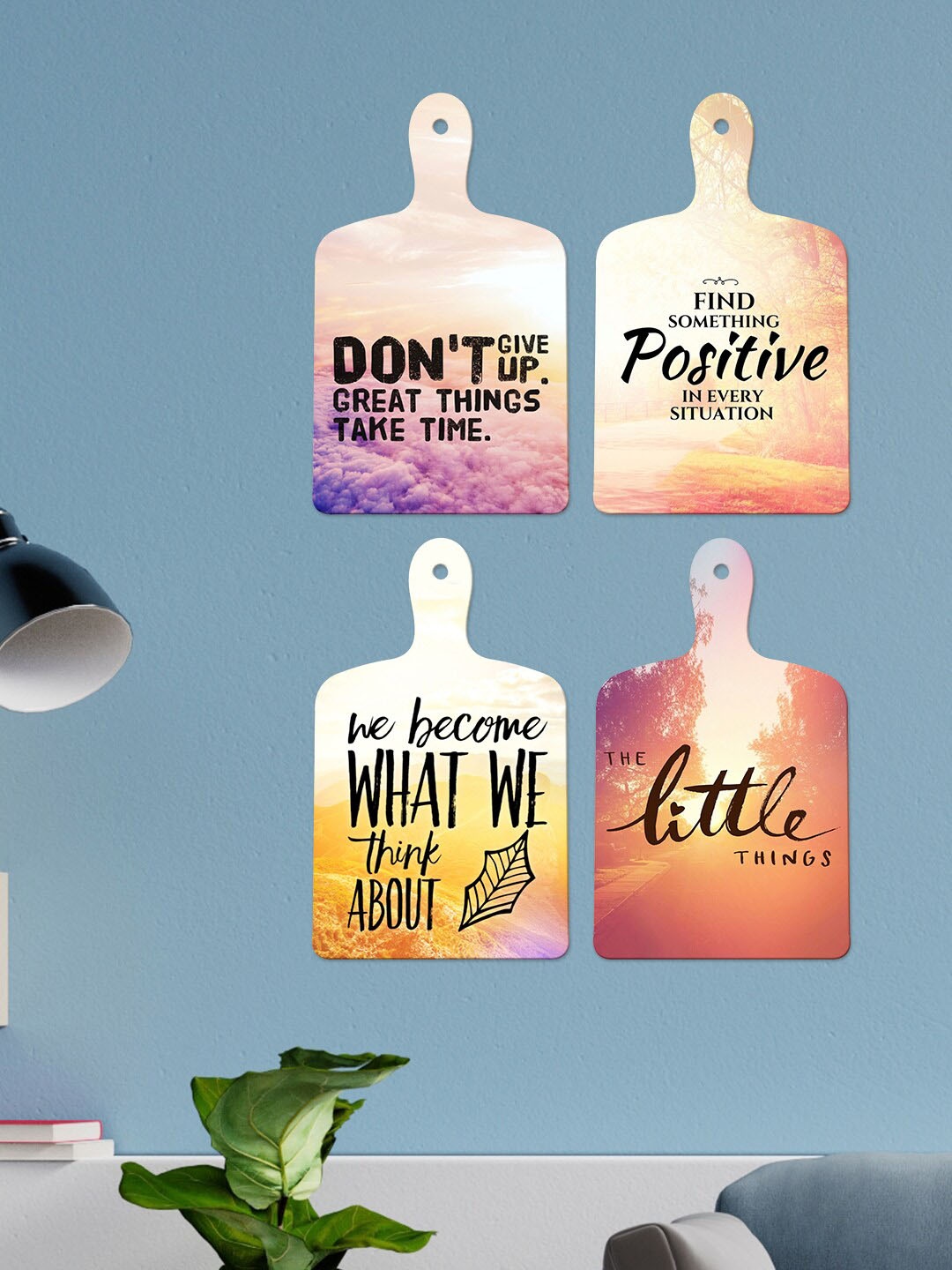 

ArtVibes Beige & Black 4 Pieces Positive Things Quotes Wooden Wall Hangings