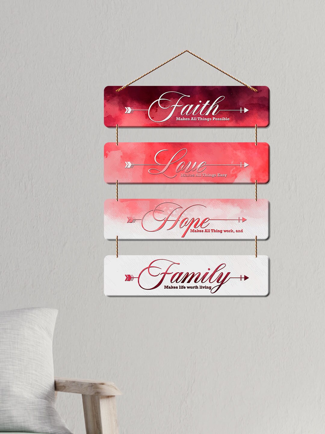 

ArtVibes Pink & Orange Faith Love Quotes Painted Wooden Wall Hanging
