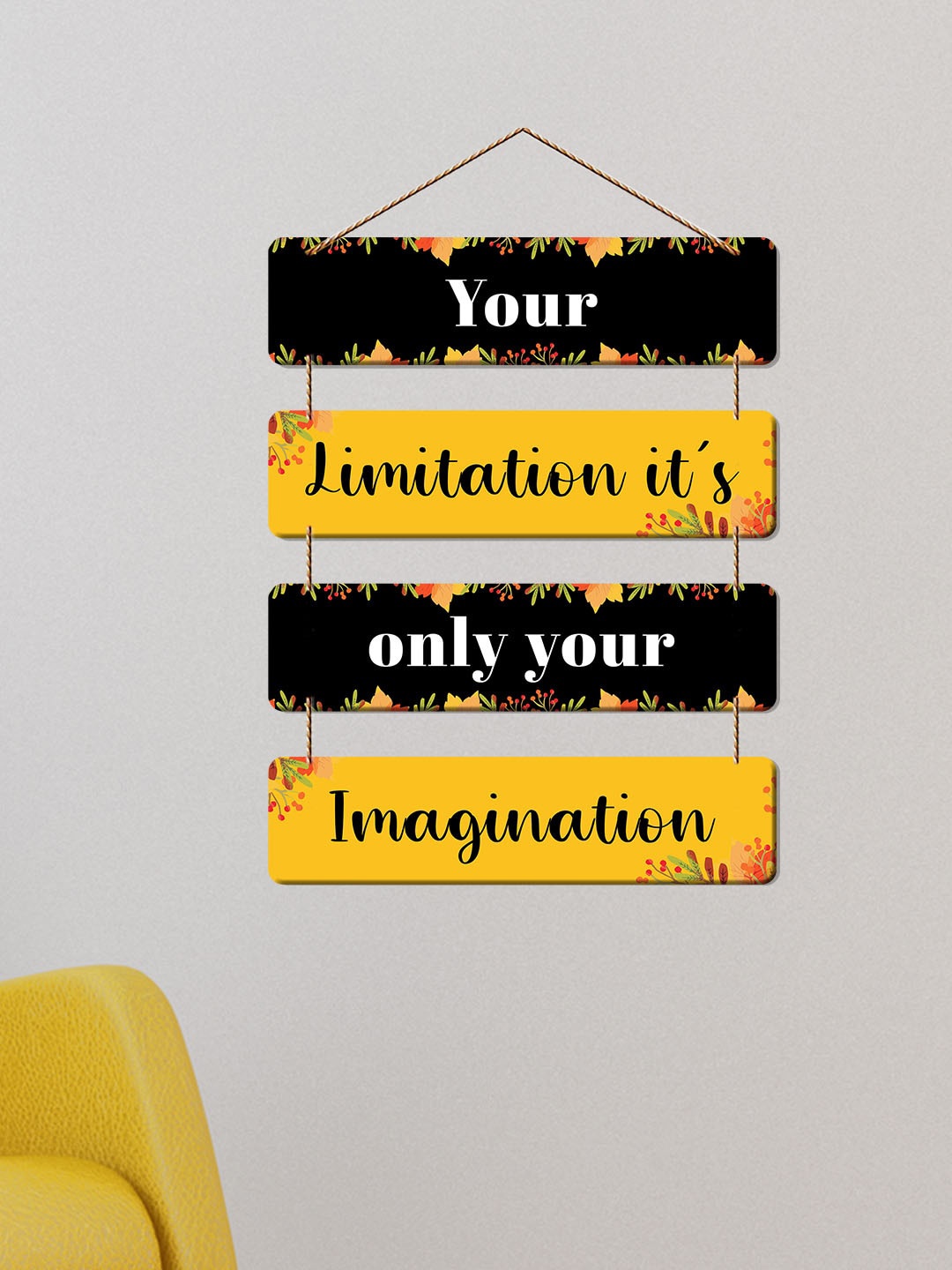 

ArtVibes Yellow & Black Motivational Painted Wooden Wall Decor