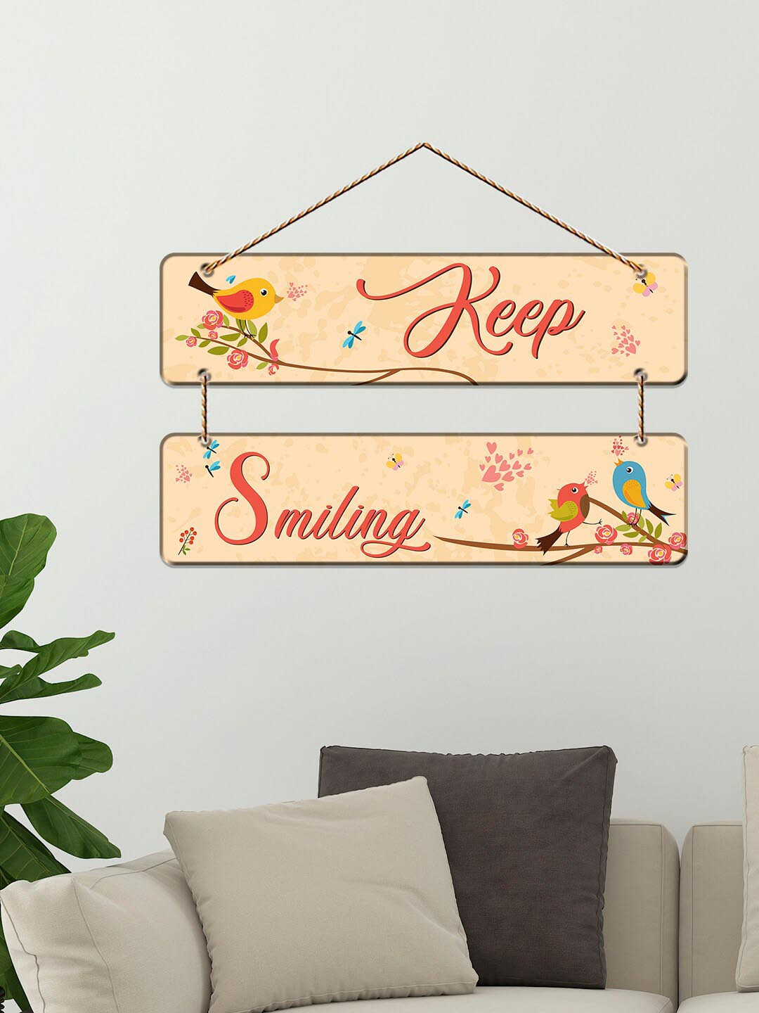 

ArtVibes Yellow & Orange Keep Smiling Quote Painted Wooden Wall Decor