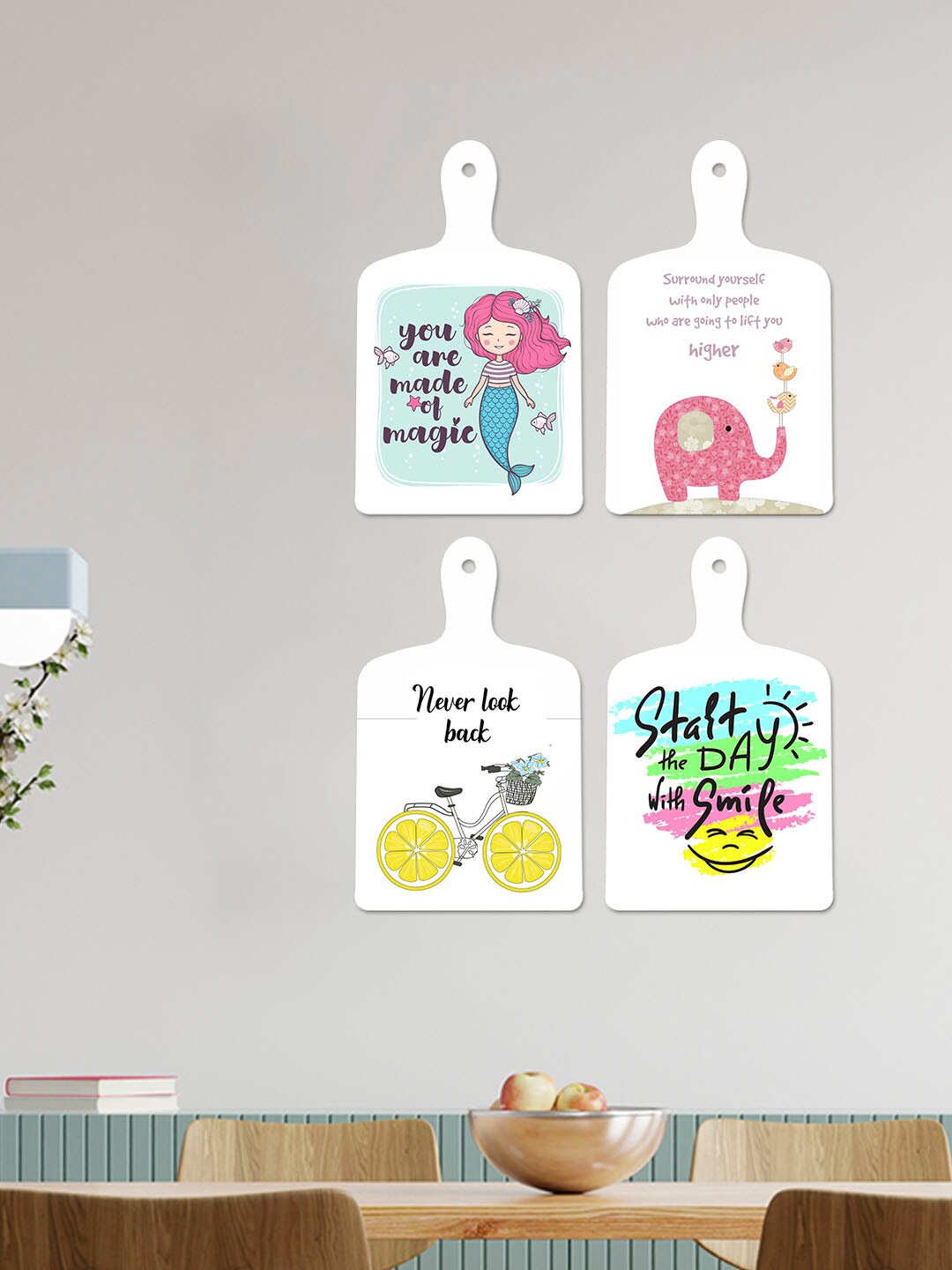 

ArtVibes White & Pink 4 Pieces Motivational Quotes Designer Wooden Wall Hanging