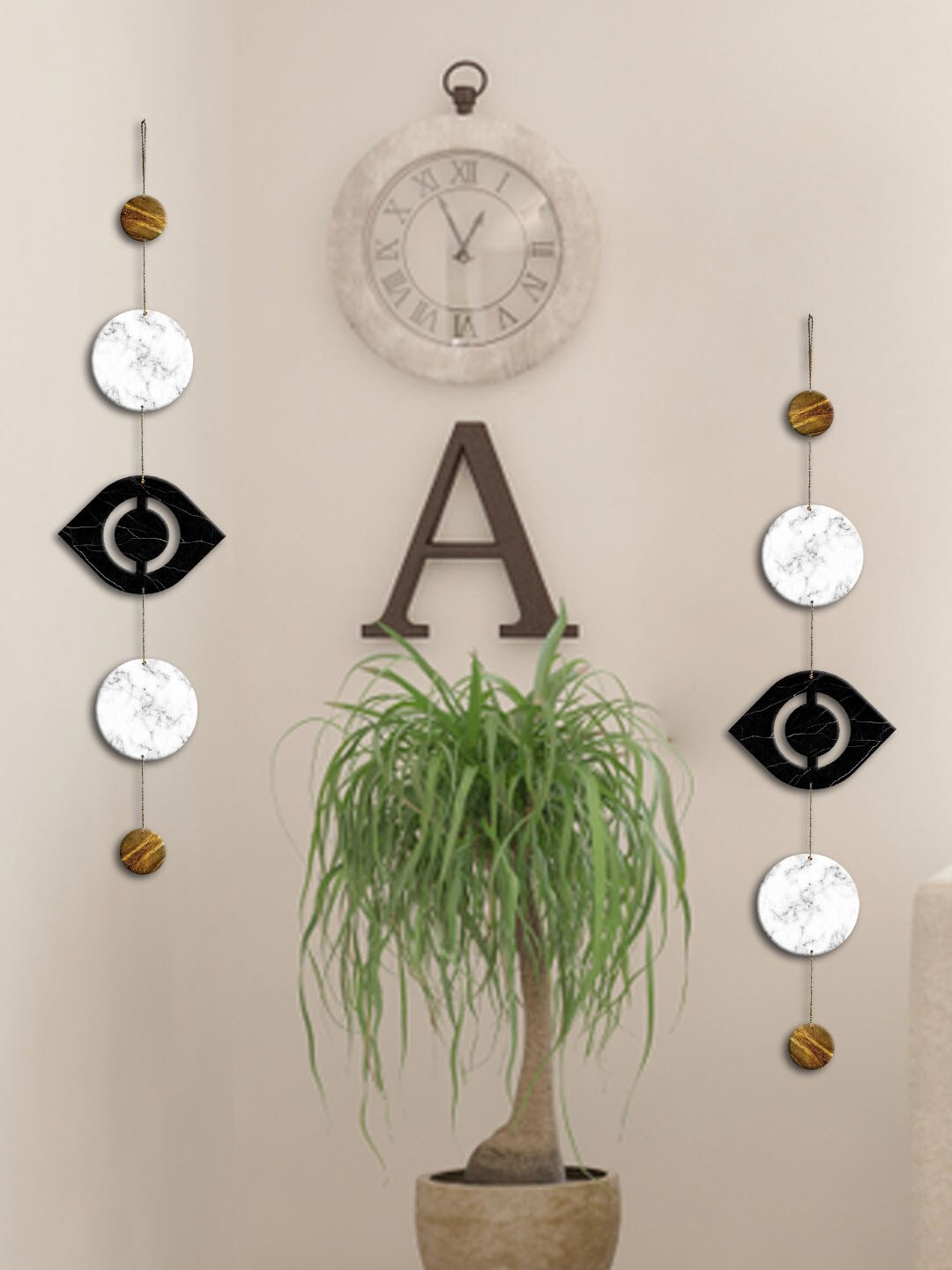 

ArtVibes Black & White 2 Pieces Eye Shaped Painted Wooden Wall Hangings