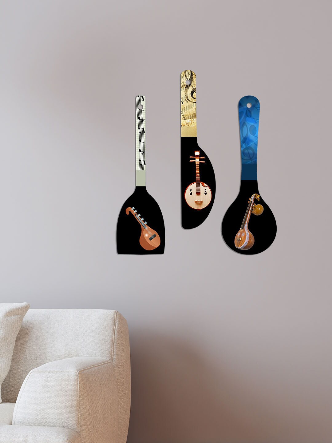 

ArtVibes Black & Brown 3 Pieces Sitar Music Instrument Painted Wooden Hanging Wall Decors