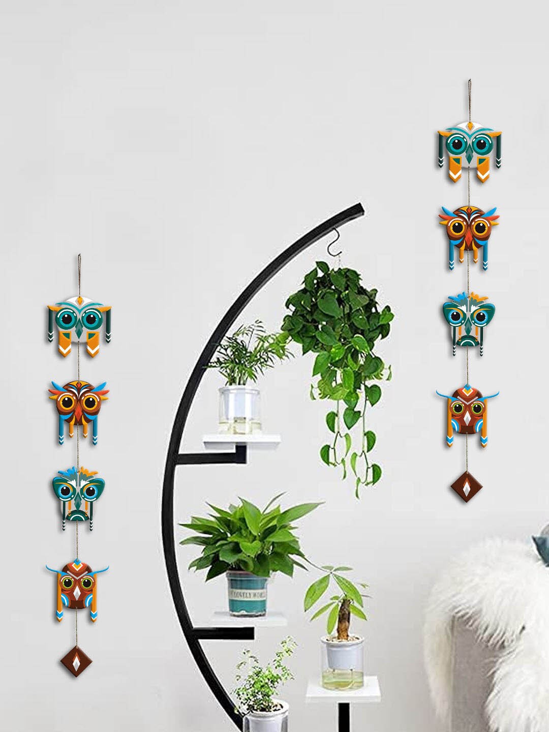 

ArtVibes Blue & Orange-color 2 Pieces Tiki Masks Decorative Wooden Wall Hangings, White