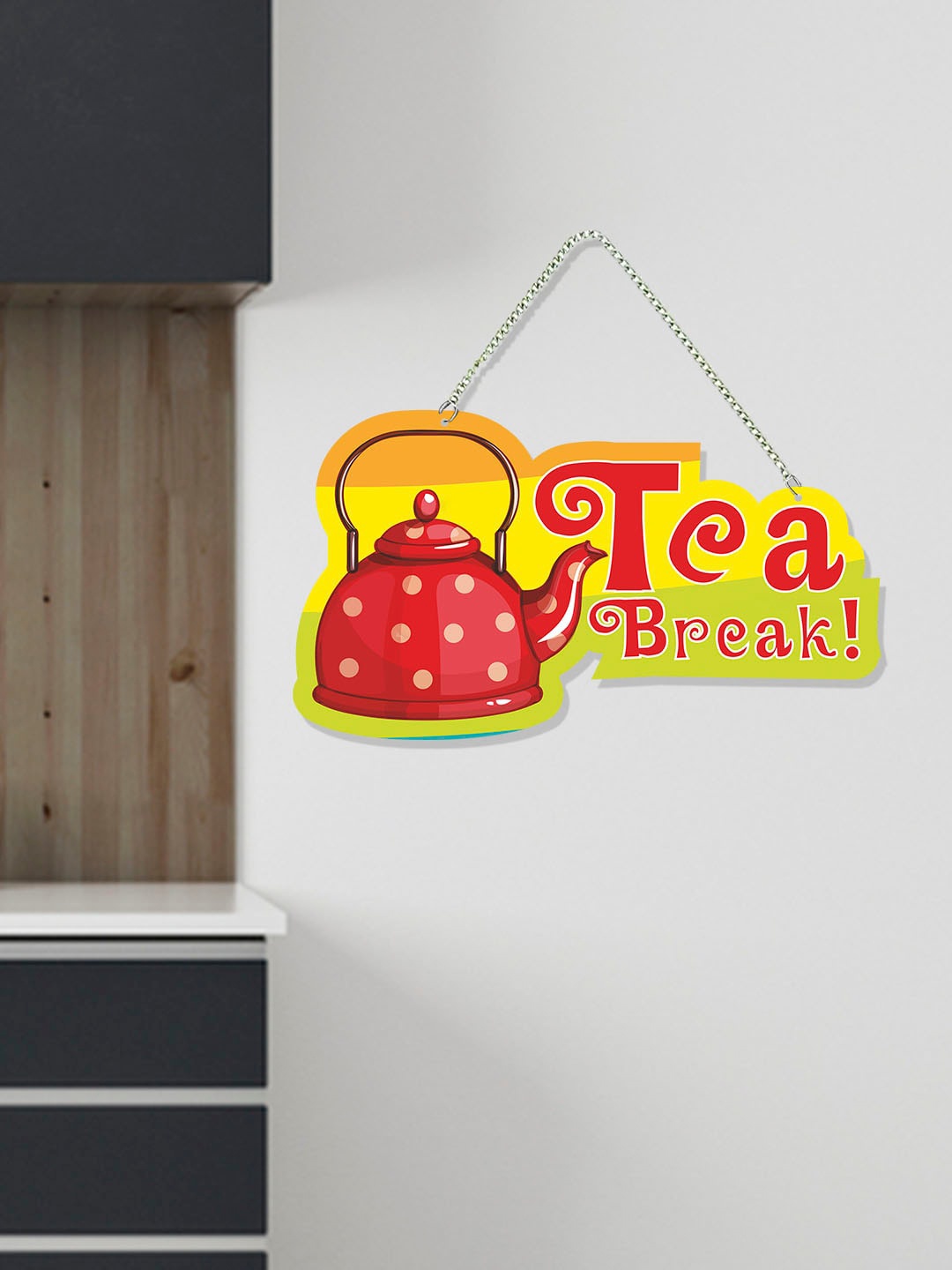 

ArtVibes Yellow & Red Tea Break Quote Wooden Wall Hanging