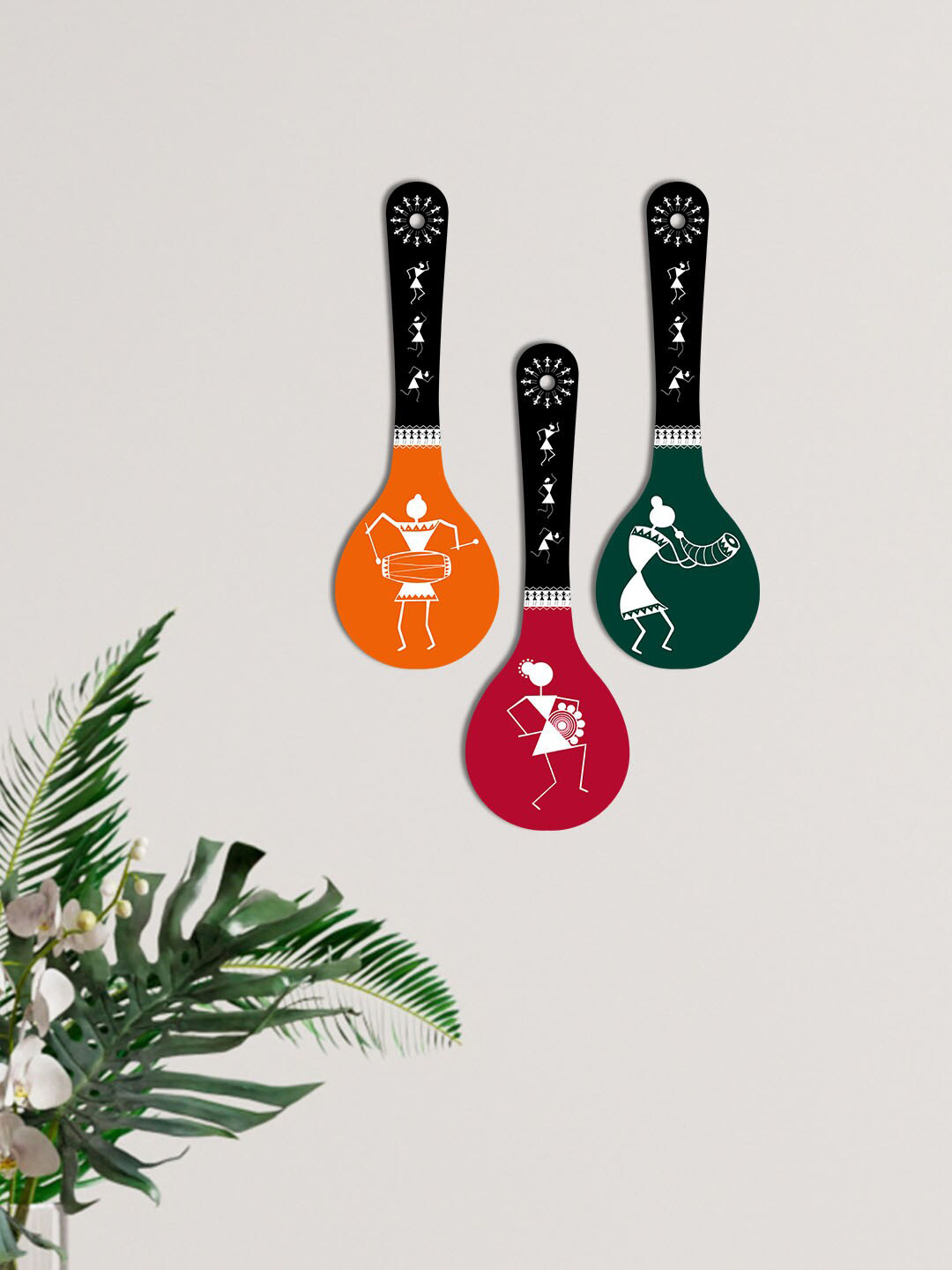 

ArtVibes Orange & Red 3 Pieces Warli Art Painted Wooden Hanging Wall Decors
