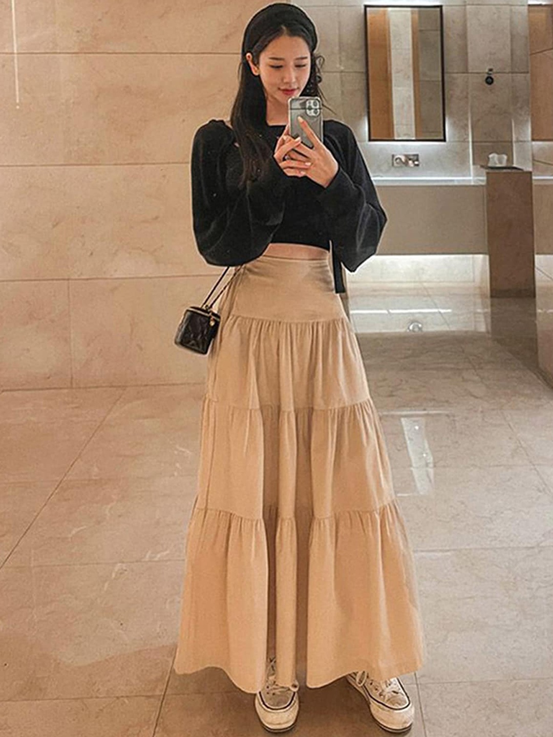 

LULU & SKY Round Neck Top With High-Rise Maxi Skirt, Black