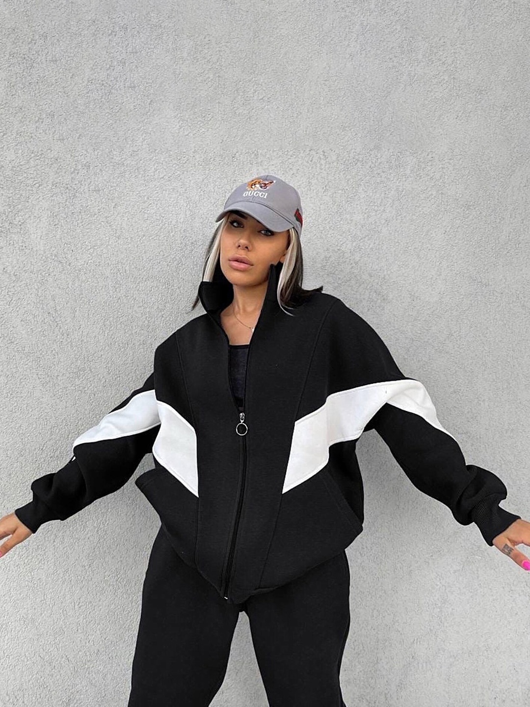 

LULU & SKY Colourblocked Mock Collar Long Sleeve Tracksuit, Black
