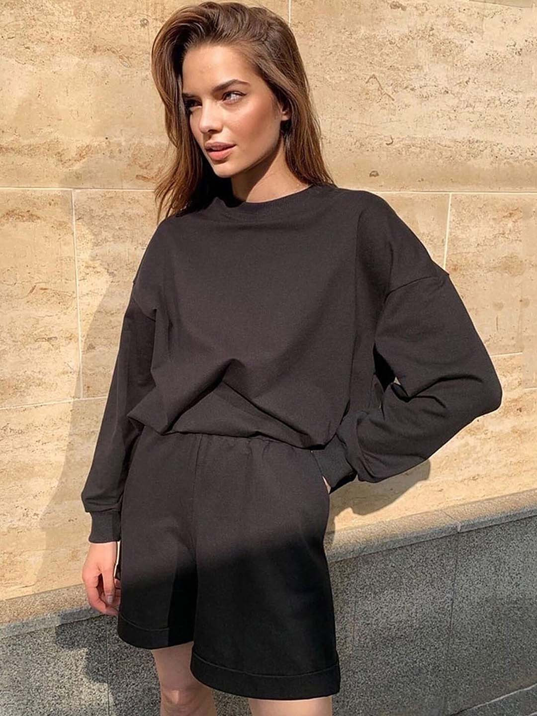 

LULU & SKY Sweatshirt With Shorts Co-Ords, Black