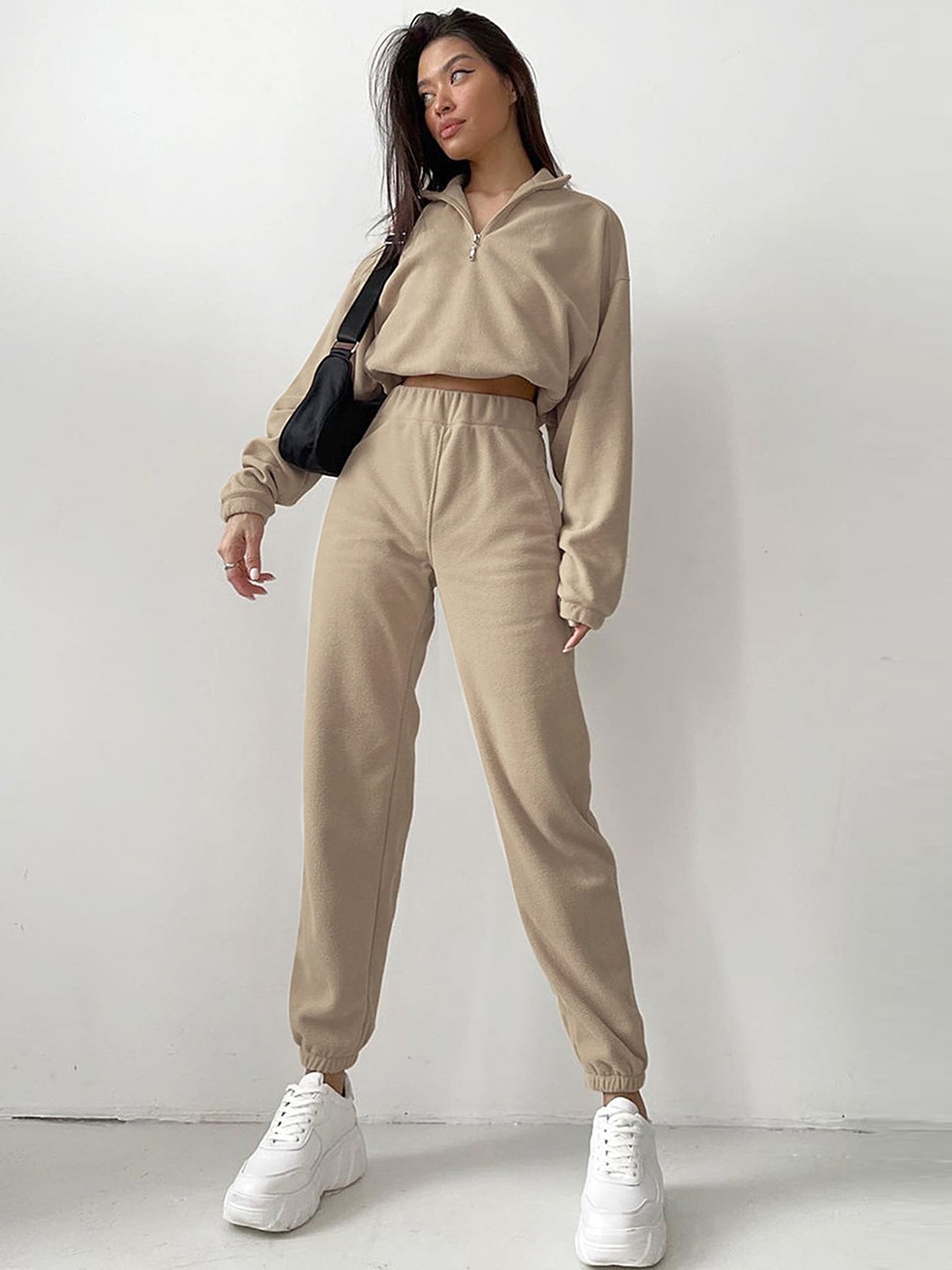 

LULU & SKY Mock Collar Loose-Fit Tracksuit, Brown