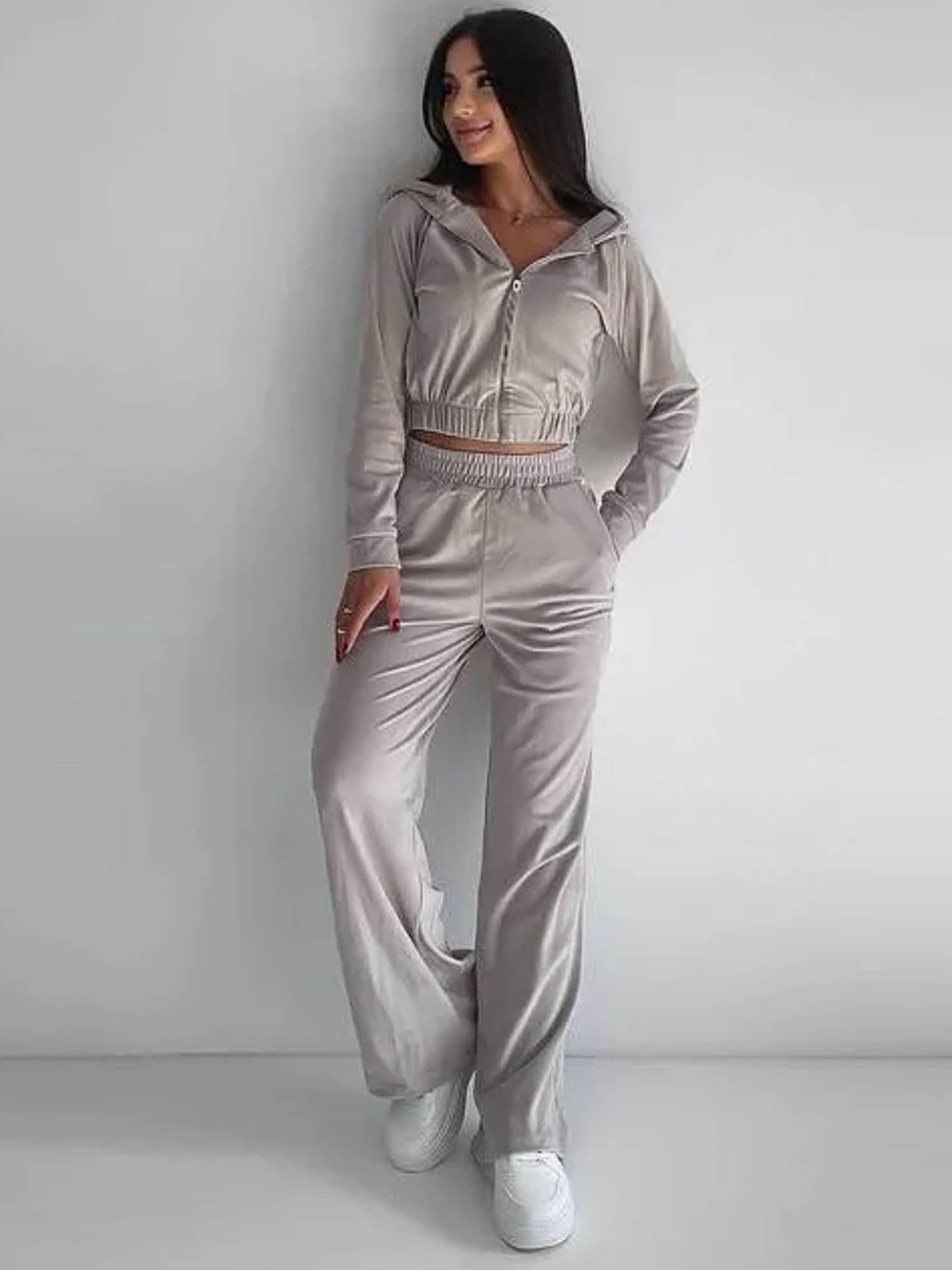

LULU & SKY Hooded Cropped Co-Ords, Grey