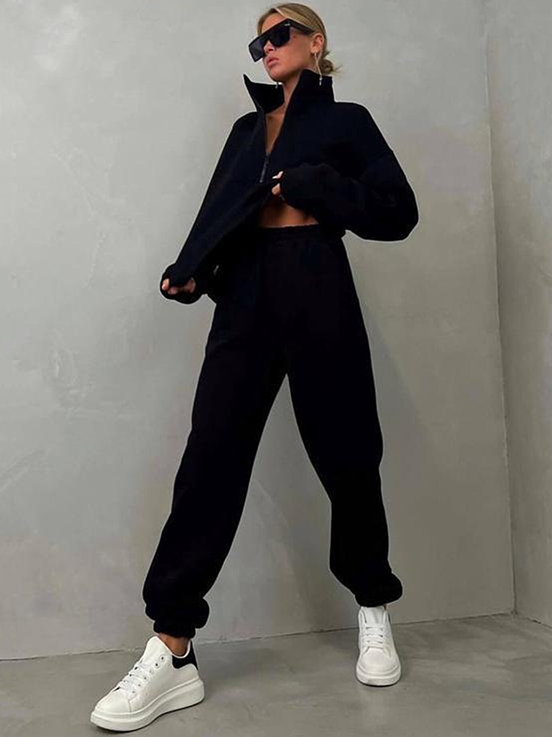 

LULU & SKY Mock Collar Loose-Fit Tracksuit, Black