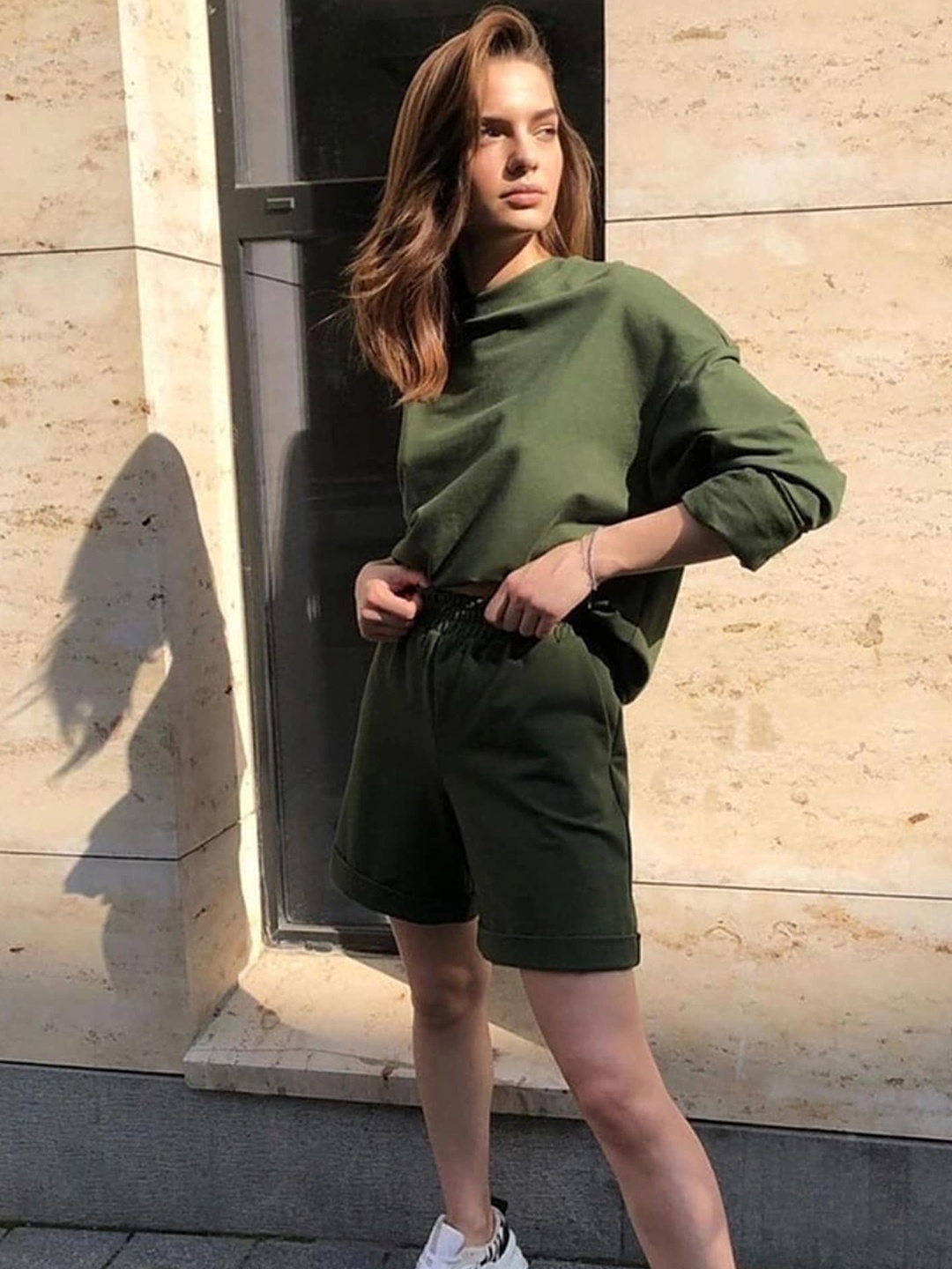 

LULU & SKY Round-Neck Sweatshirt & Shorts Co-Ords, Green