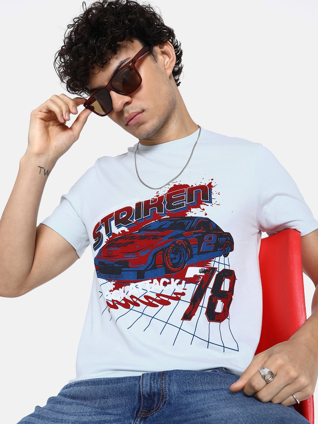 

The Roadster Life Co. Printed Pure Cotton T-shirt, Blue