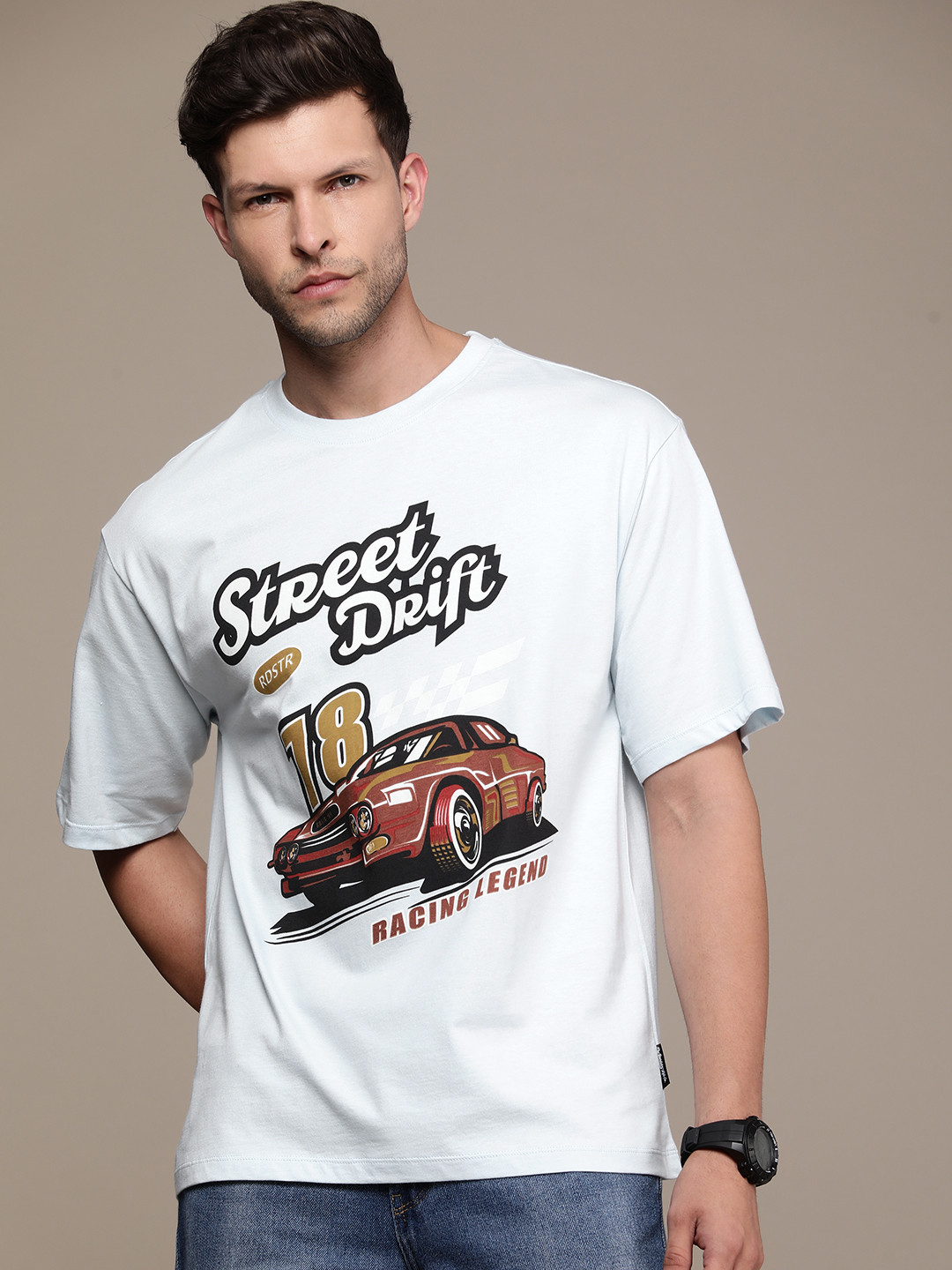

The Roadster Lifestyle Co. Oversized Fit Typography Printed Pure Cotton T-shirt, White