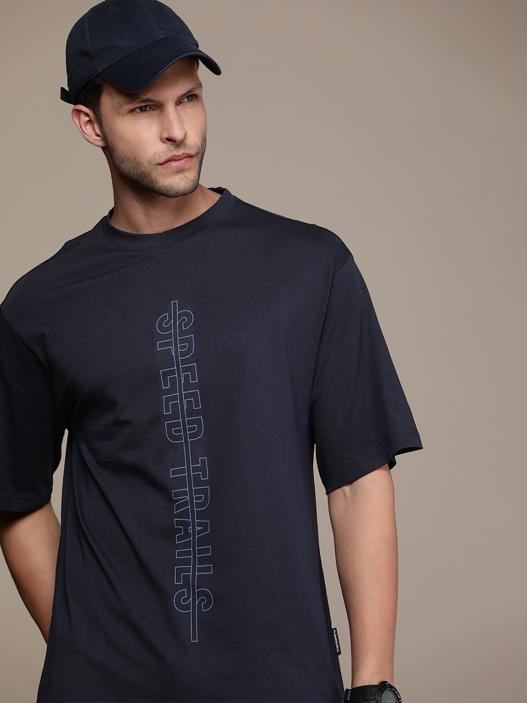 

The Roadster Lifestyle Co. Oversized Fit Typography Printed Pure Cotton T-shirt, Navy blue