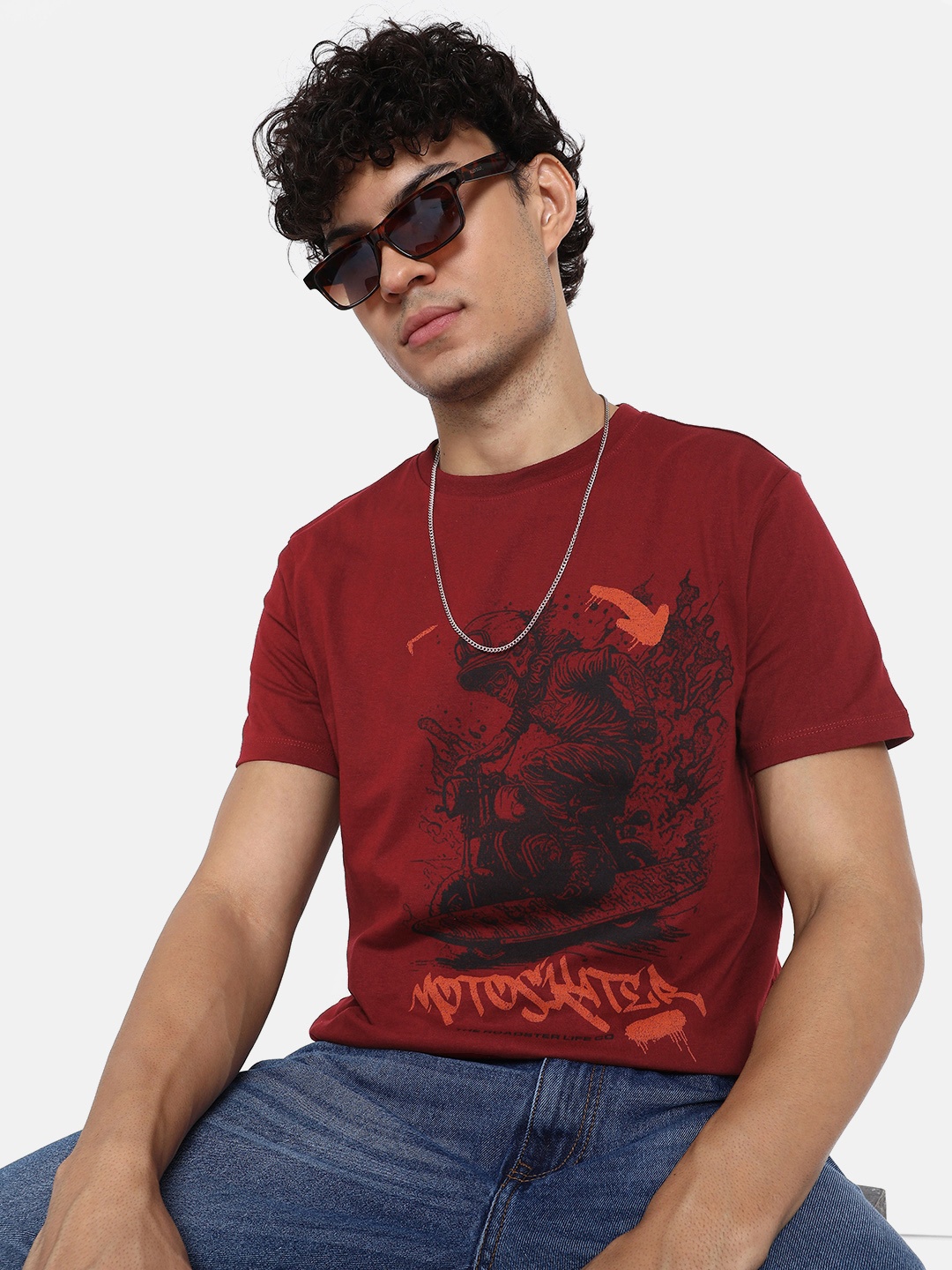 

The Roadster Life Co. Pure Cotton Graphic Printed Casual T-shirt, Maroon
