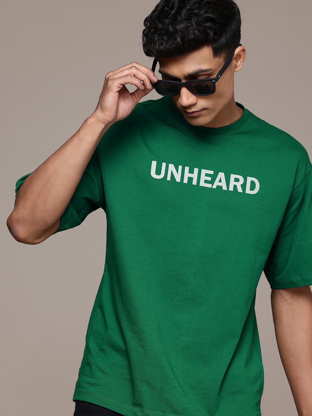 

The Roadster Life Co. Typography Printed Drop-Shoulder Sleeves Pure Cotton T-shirt, Green