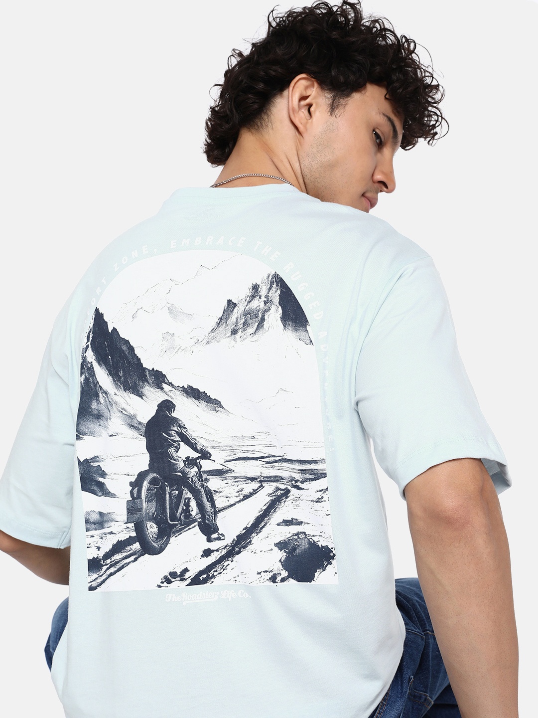 

Roadster Men Biker Printed Pure Cotton T-shirt, Blue