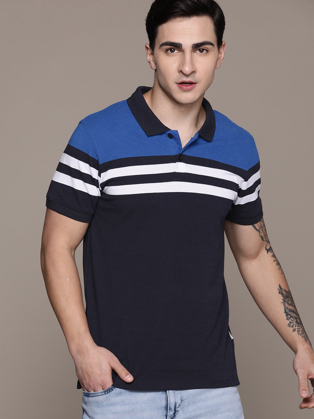 

The Roadster Lifestyle Co. Striped Polo Collar T-shirt, Navy blue