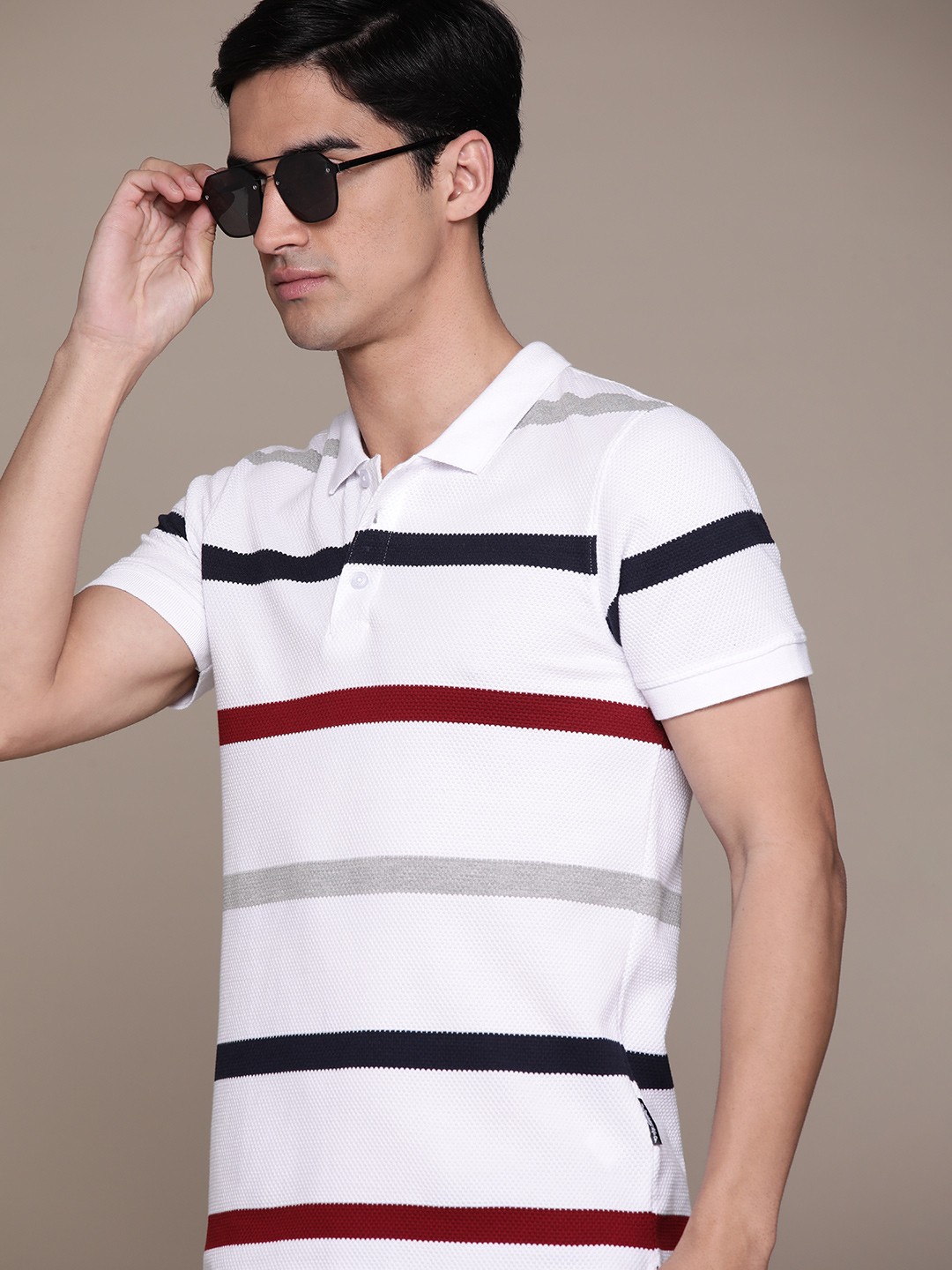 

The Roadster Lifestyle Co. Striped Polo Collar T-shirt, White