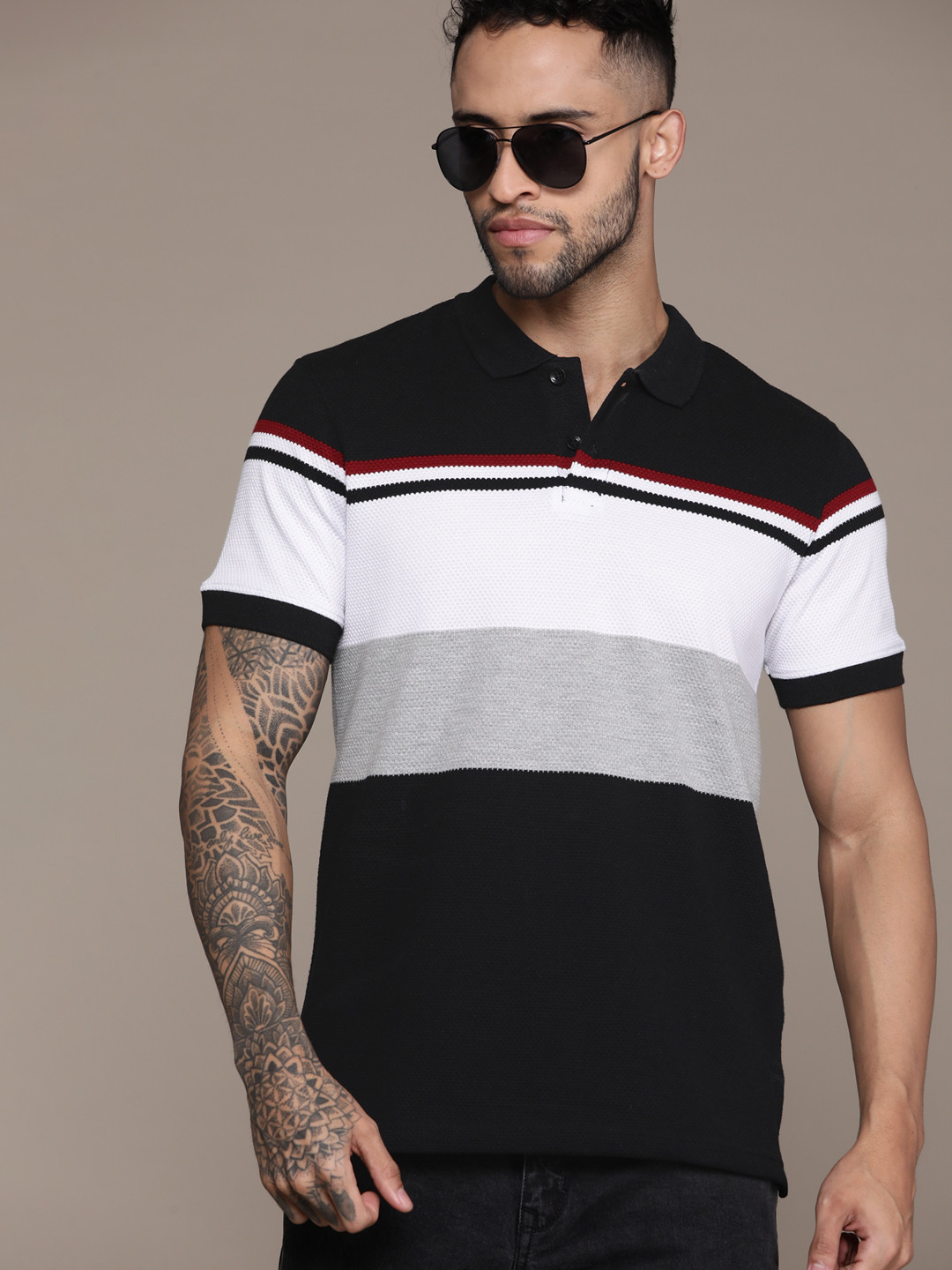 

The Roadster Lifestyle Co. Striped Polo Collar T-shirt, Black