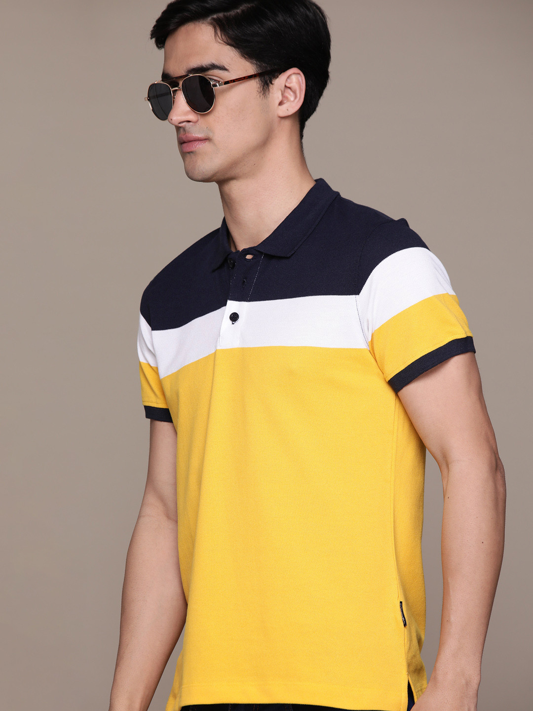 

The Roadster Lifestyle Co. Colourblocked Polo Collar T-shirt, Yellow
