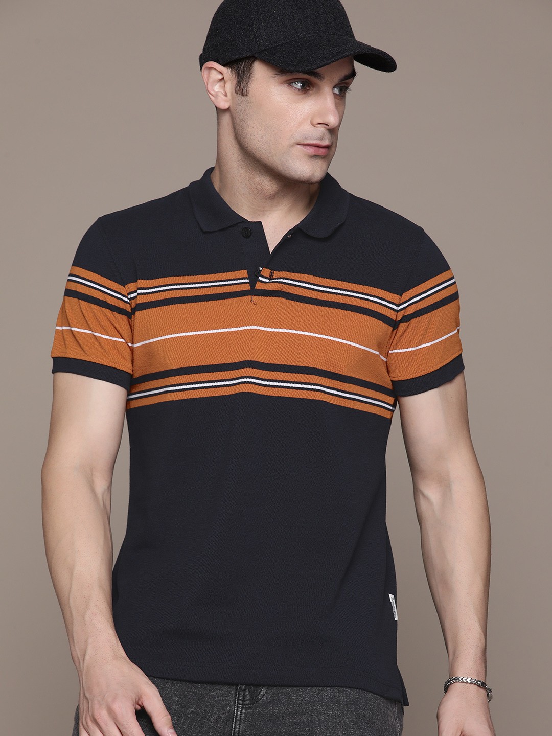 

The Roadster Lifestyle Co. Striped Polo Collar T-shirt, Navy blue