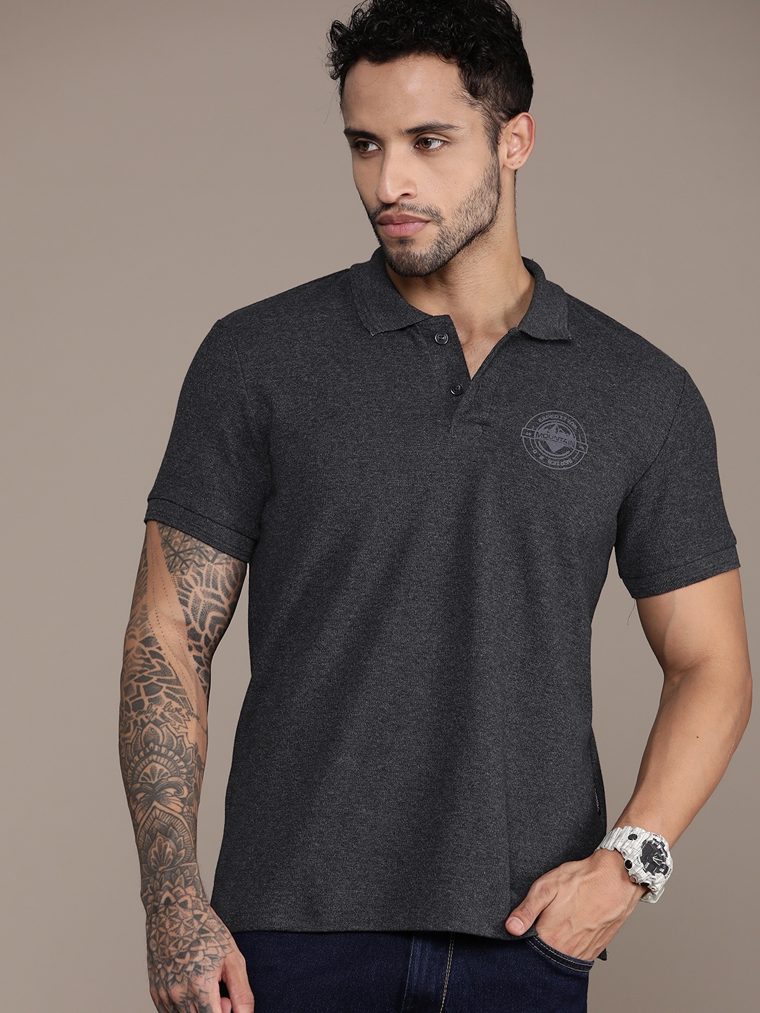 

The Roadster Lifestyle Co. Short Sleeves Polo Collar T-shirt, Charcoal
