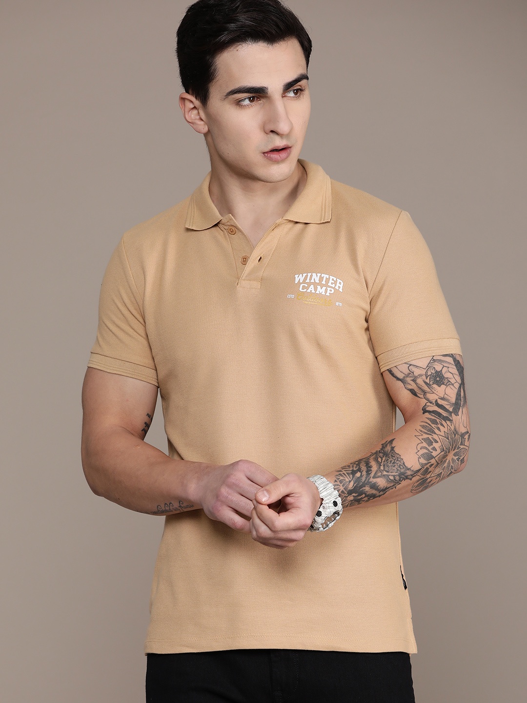

The Roadster Lifestyle Co. Short Sleeves Polo Collar T-shirt, Beige