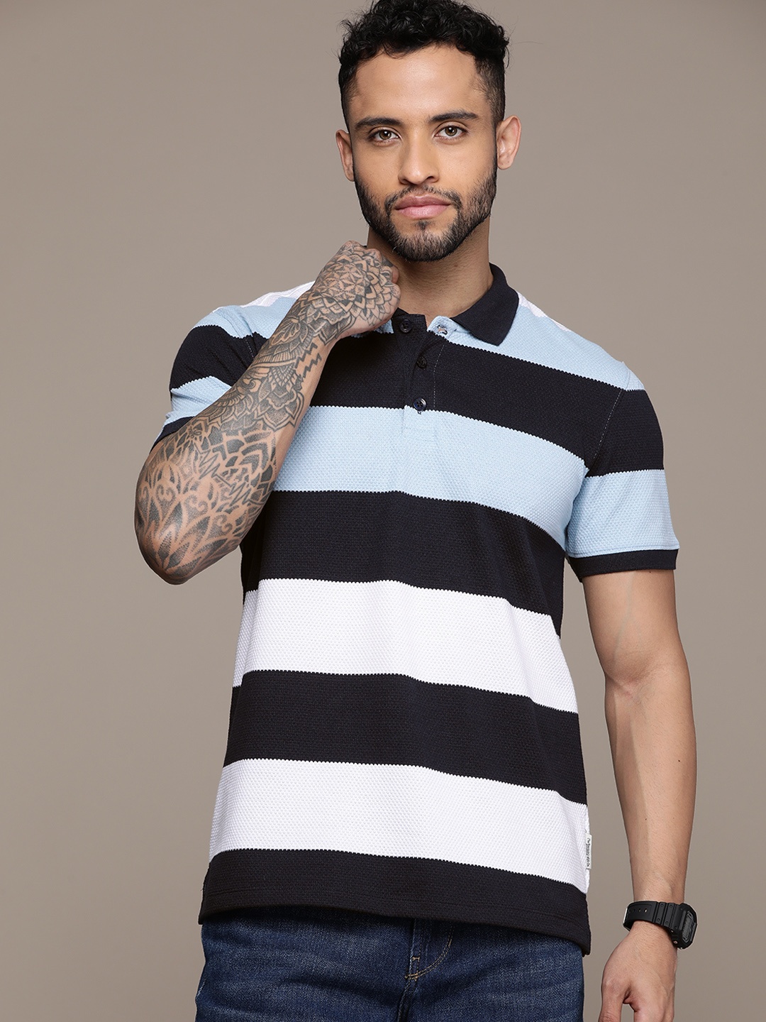 

The Roadster Lifestyle Co. Striped Polo Collar T-shirt, Navy blue