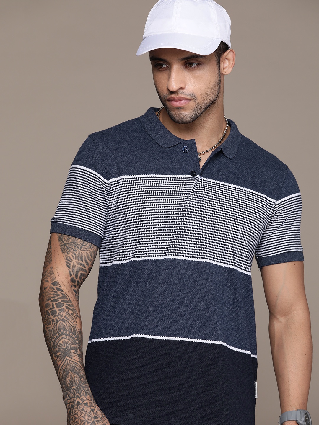 

The Roadster Lifestyle Co. Striped Polo Collar T-shirt, Navy blue
