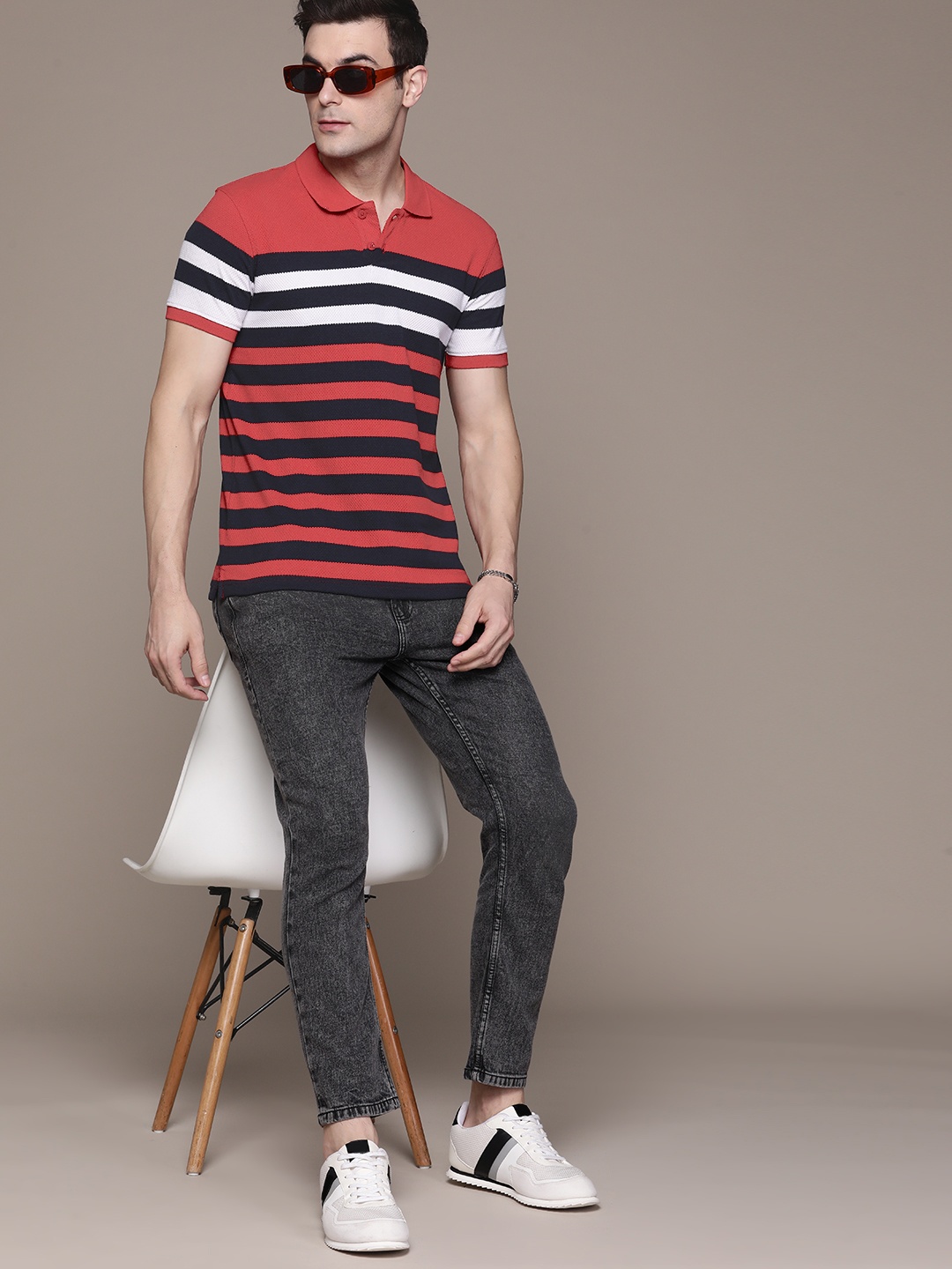 

The Roadster Lifestyle Co. Striped Polo Collar T-shirt, Red