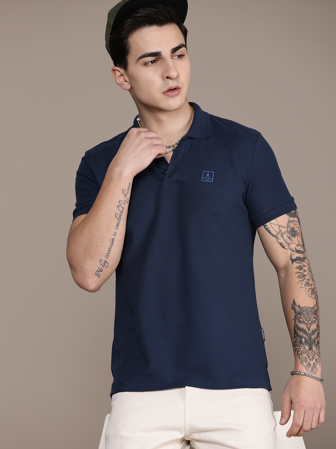 

Roadster Men Polo Collar T-shirt, Navy blue