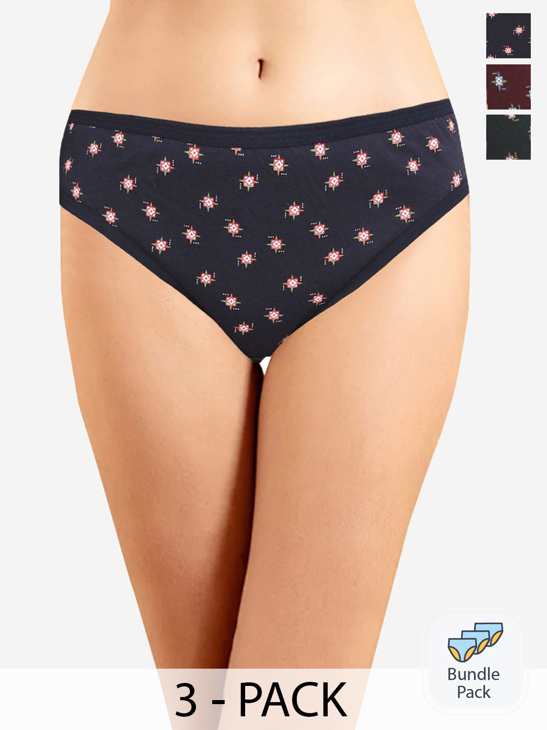 

In Care Pack Of 3 Printed Pure Cotton Bikini Briefs, Green