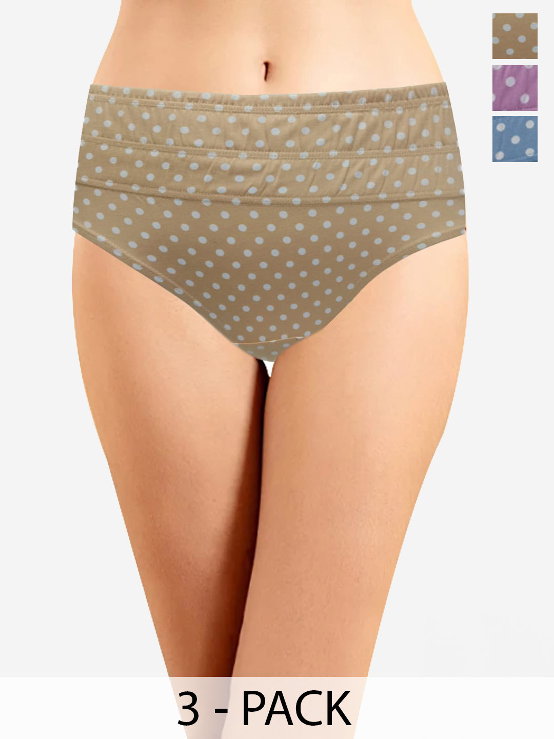 

In Care Pack Of 3 Geometric Printed Pure Cotton Mid-Rise Hipster Briefs, Beige