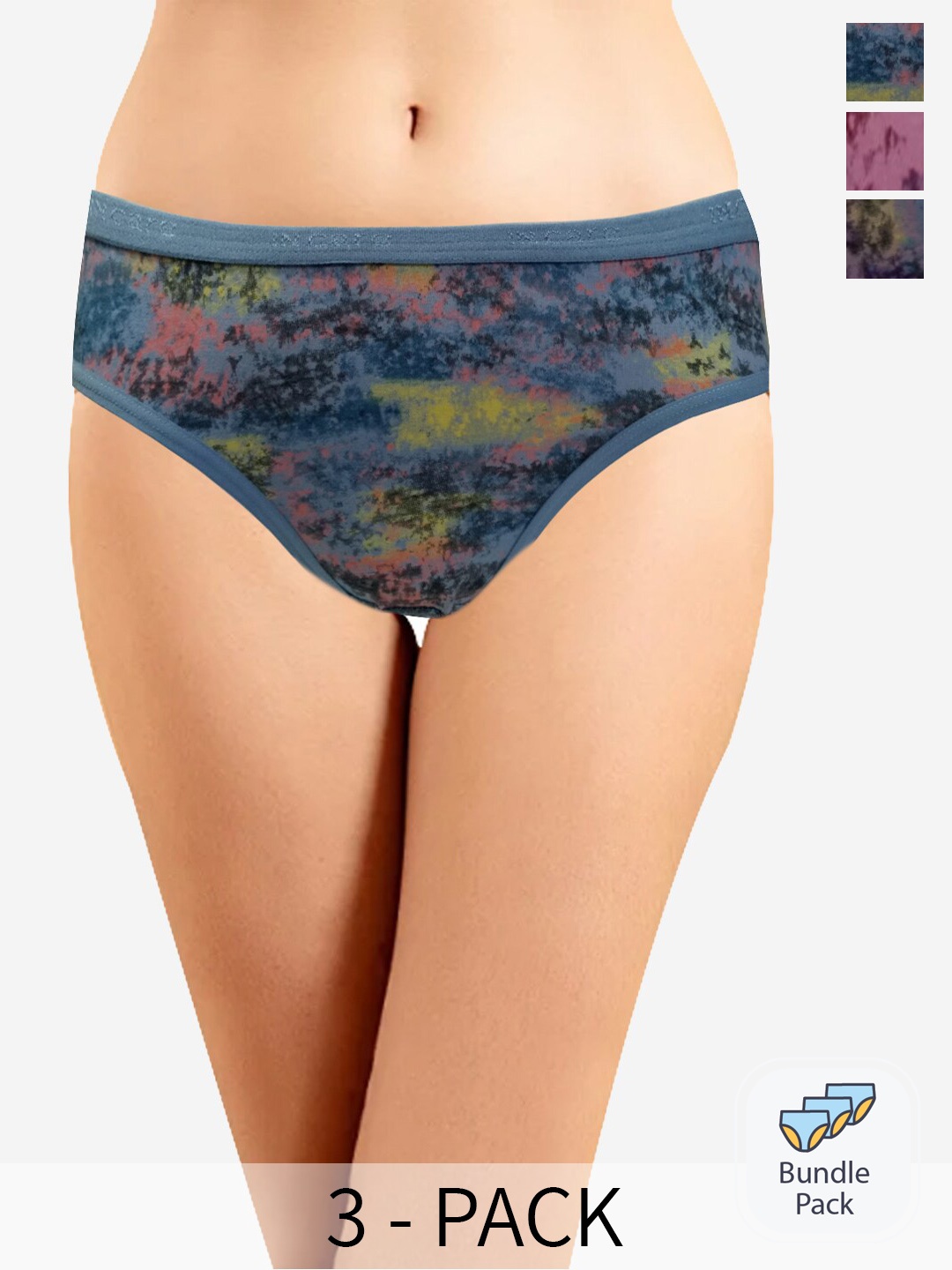 

In Care Pack Of 3 Abstract Printed Pure Cotton Mid-Rise Hipster Briefs, Lavender