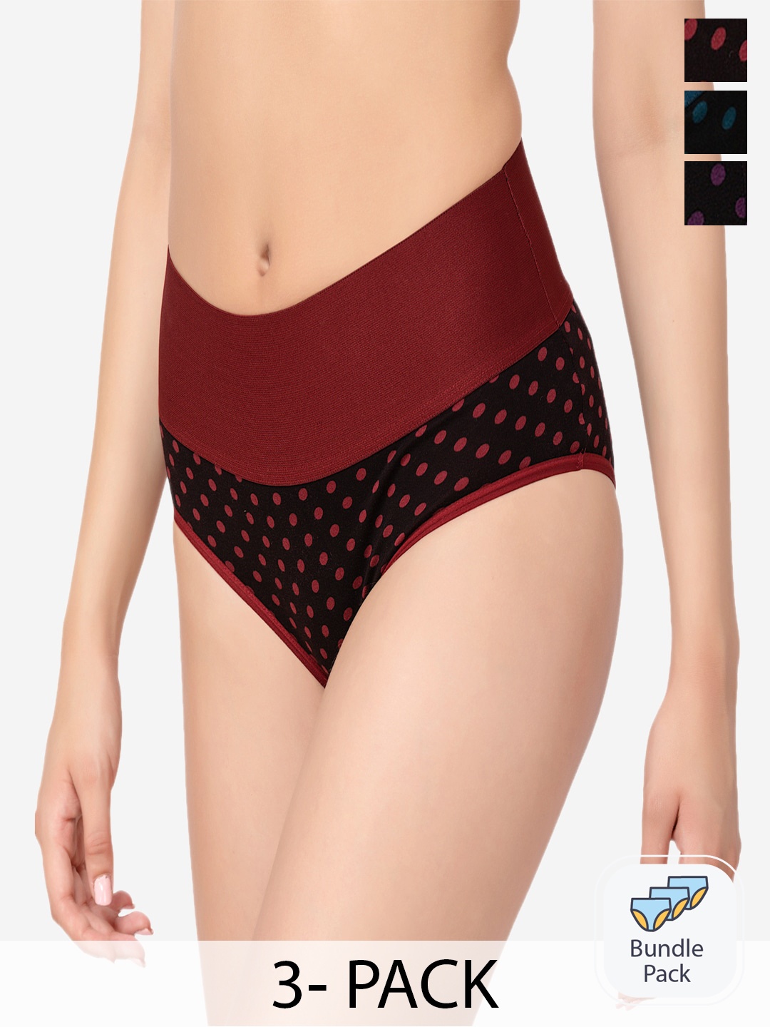 

In Care Pack of 3 Geometric Printed Pure Cotton Mid-Rise Hipster Briefs, Red