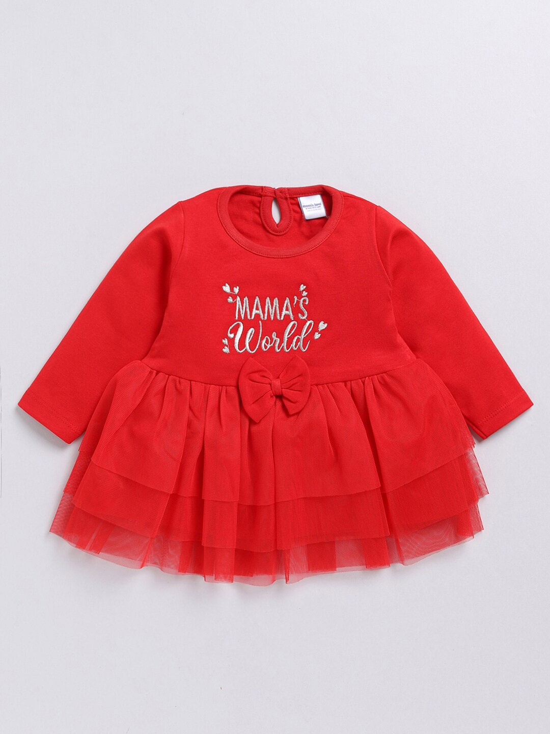 

Moms Love Infant Girls Typography Embroidered Fit & Flare Dress, Red