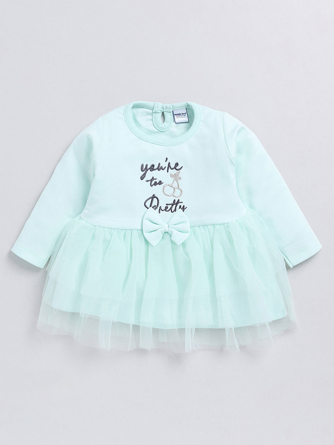

Moms Love Infant Girls Typography Embroidered Fit & Flare Dress, Sea green