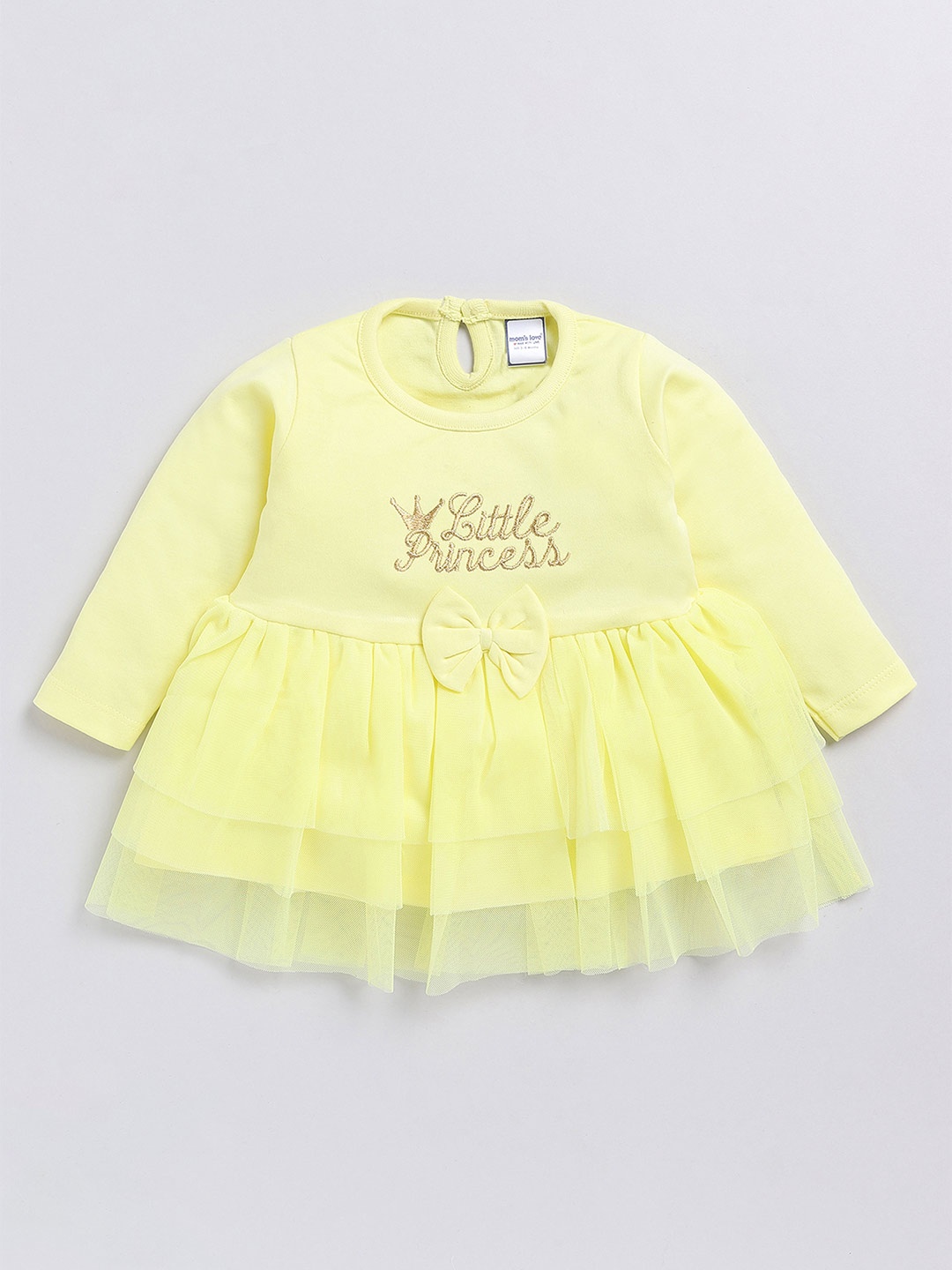 

Moms Love Infant Girls Typography Embroidered Fit & Flare Dress, Yellow