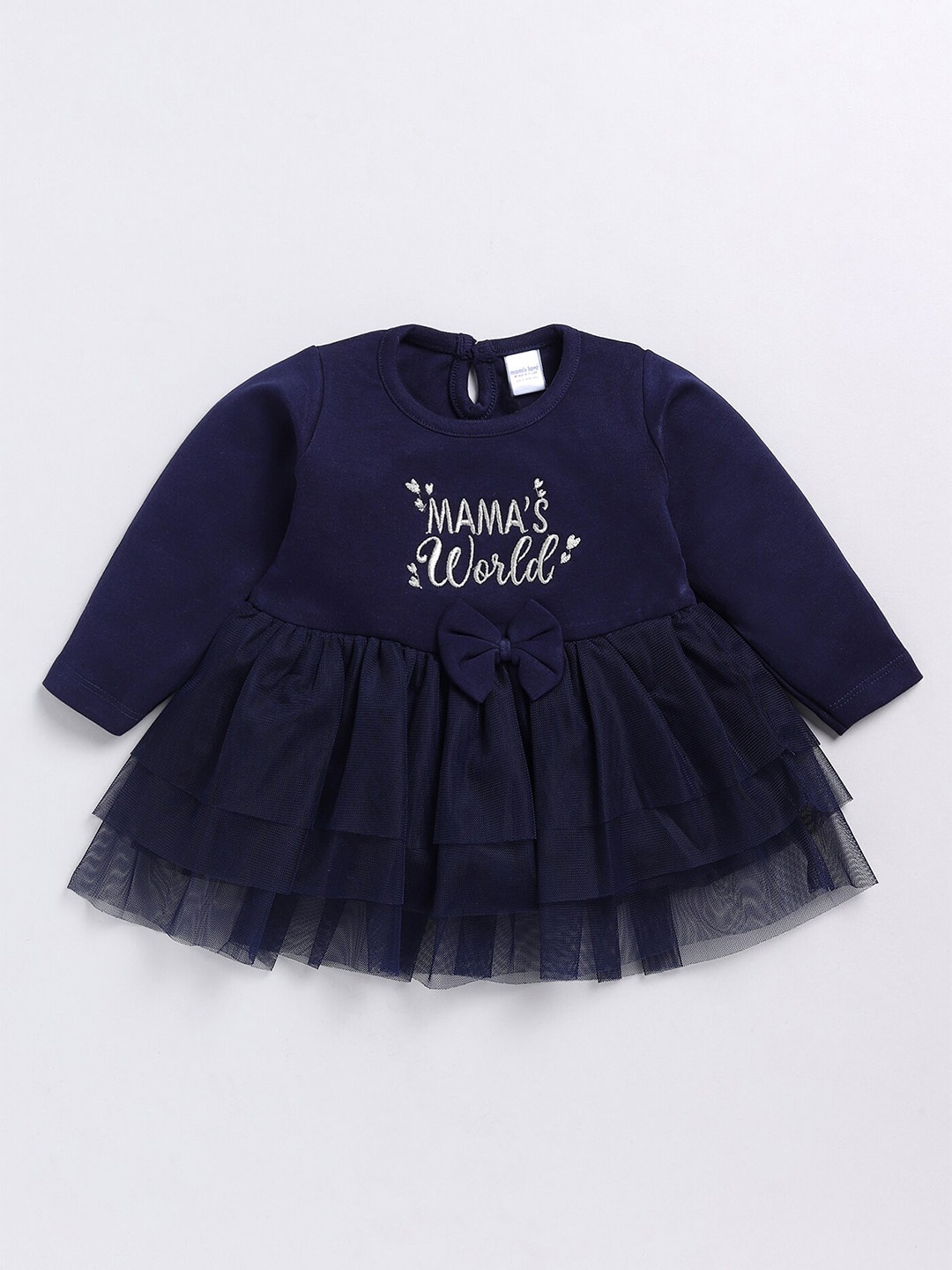

Moms Love Infant Girls Typography Embroidered Fit & Flare Dress, Navy blue