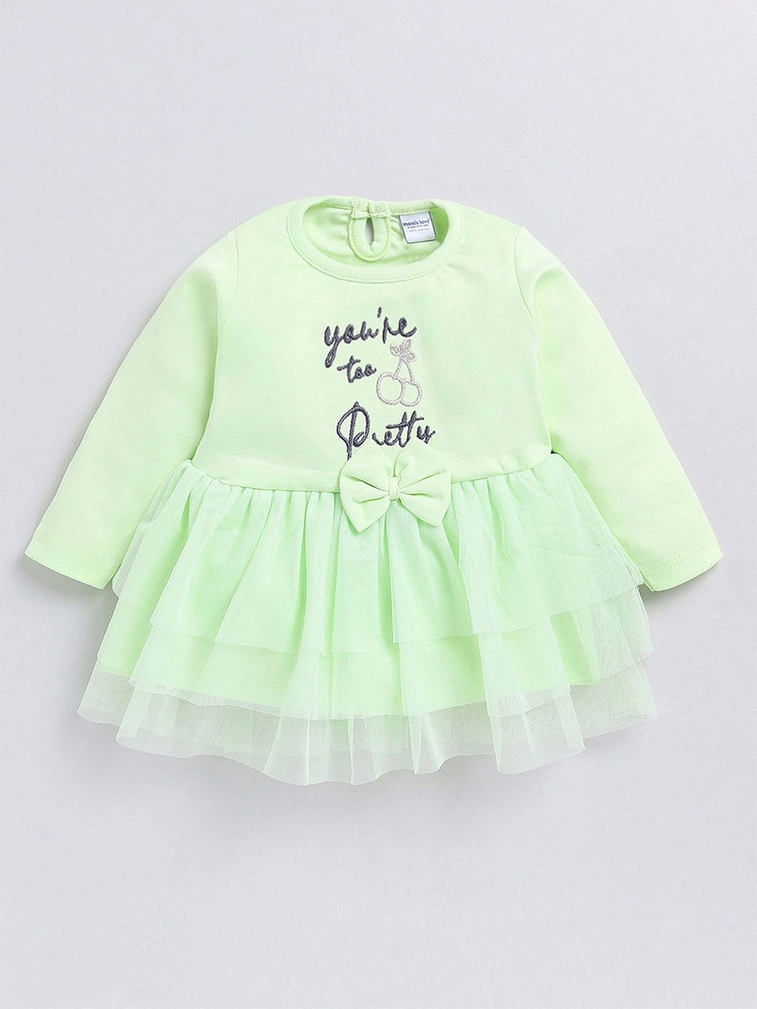 

Moms Love Infant Girls Typography Embroidered Fit & Flare Dress, Green