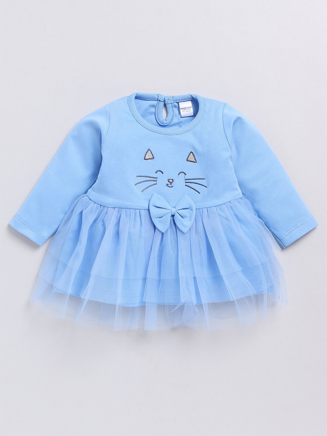 

Moms Love Infant Girls Typography Embroidered Fit & Flare Dress, Turquoise blue